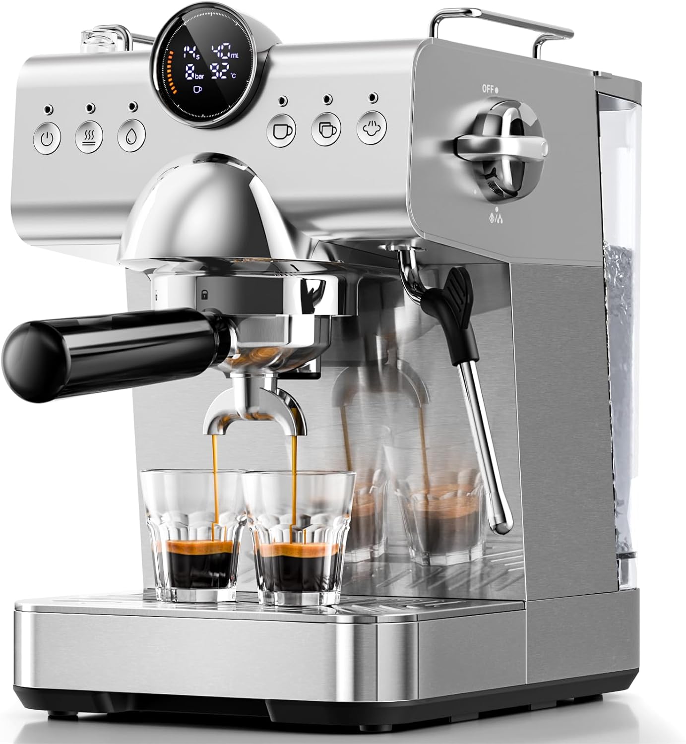 Espresso machine with Cold Brew, 20 Bar Espresso Maker with Milk Frother Steam Wand, Stainless Steel Coffee Machine with Removable Water Tank for Cappuccino, Latte, Home & Office