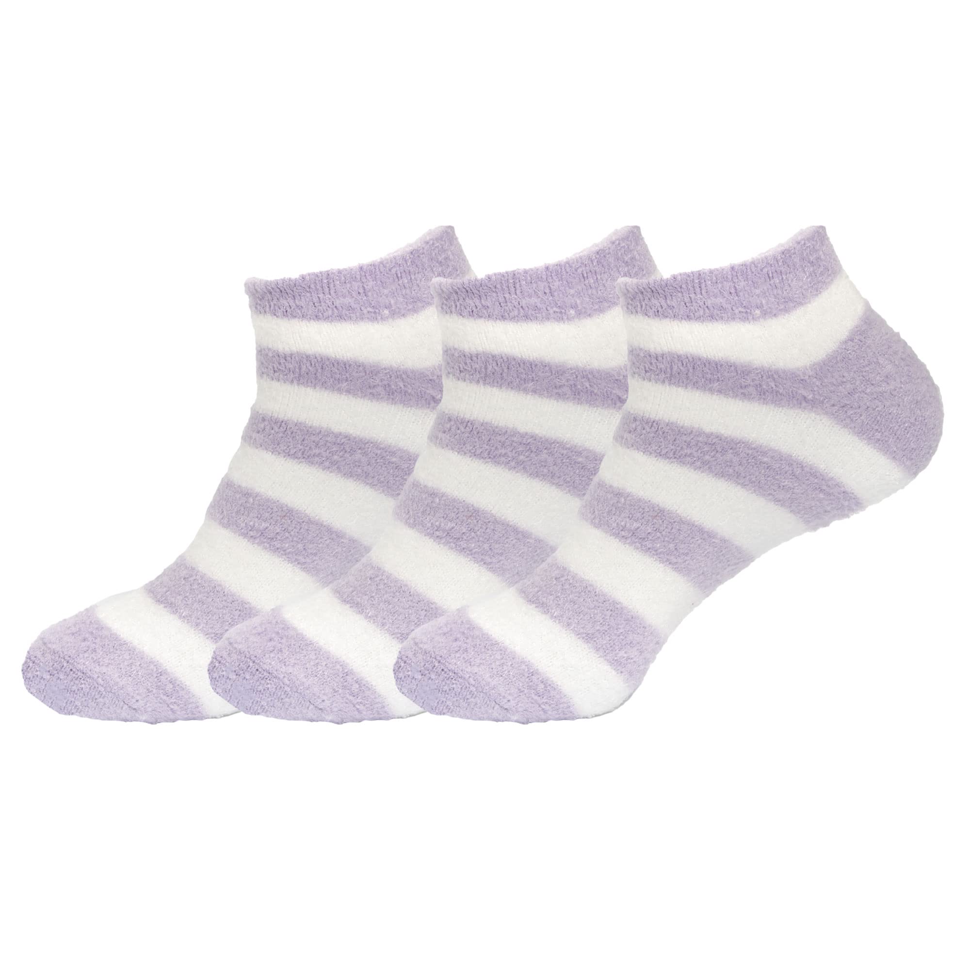 BambooMN Women's Super Soft Aloe Infused Fuzzy Nylon Spa Socks - Size 4-8 - Purple Stripes - 3 Pairs