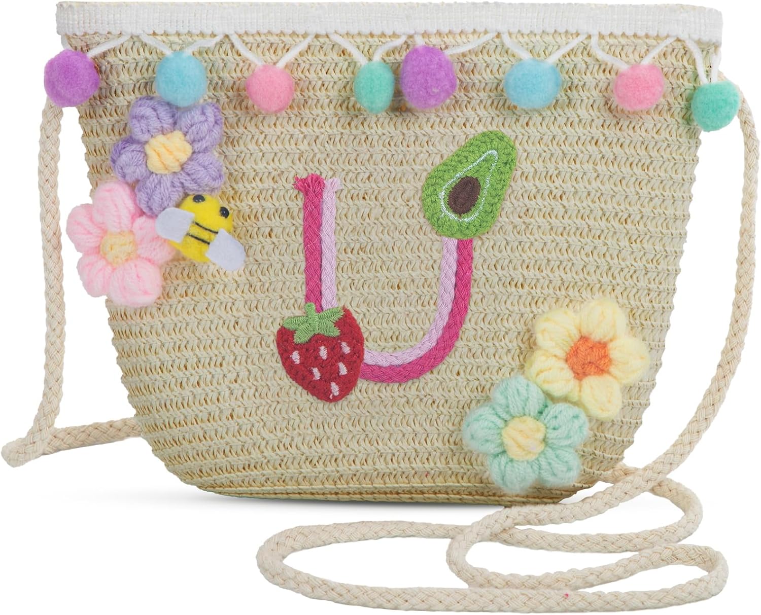 Letter Small Woven Straw Summer Beach Tote Bag for Women 2025,Woven Straw Beach Purse Shoulder Crossbody Bag for Women 2025