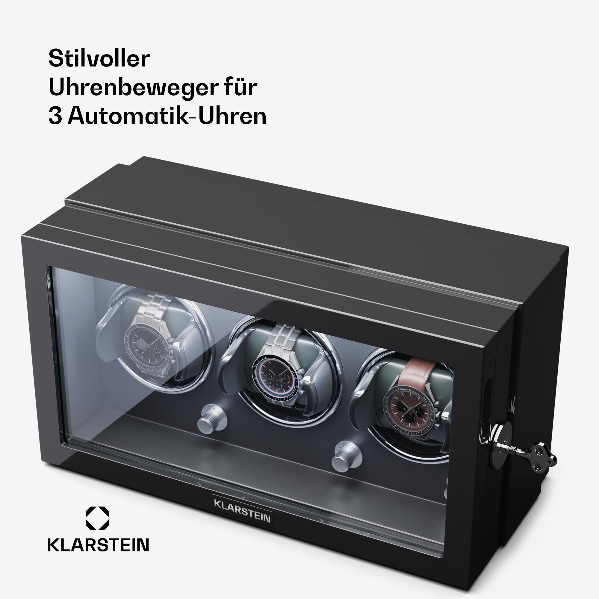 Klarstein Uhrenbeweger für Automatikuhren, Automatik-Uhrenbeweger für 3 Uhren, Automatikuhr Uhrenbeweger mit Acryl-Tür, Automatischer Uhrenbeweger, Blaue LEDs, Watch Winder mit 5 TPD Einstellungen