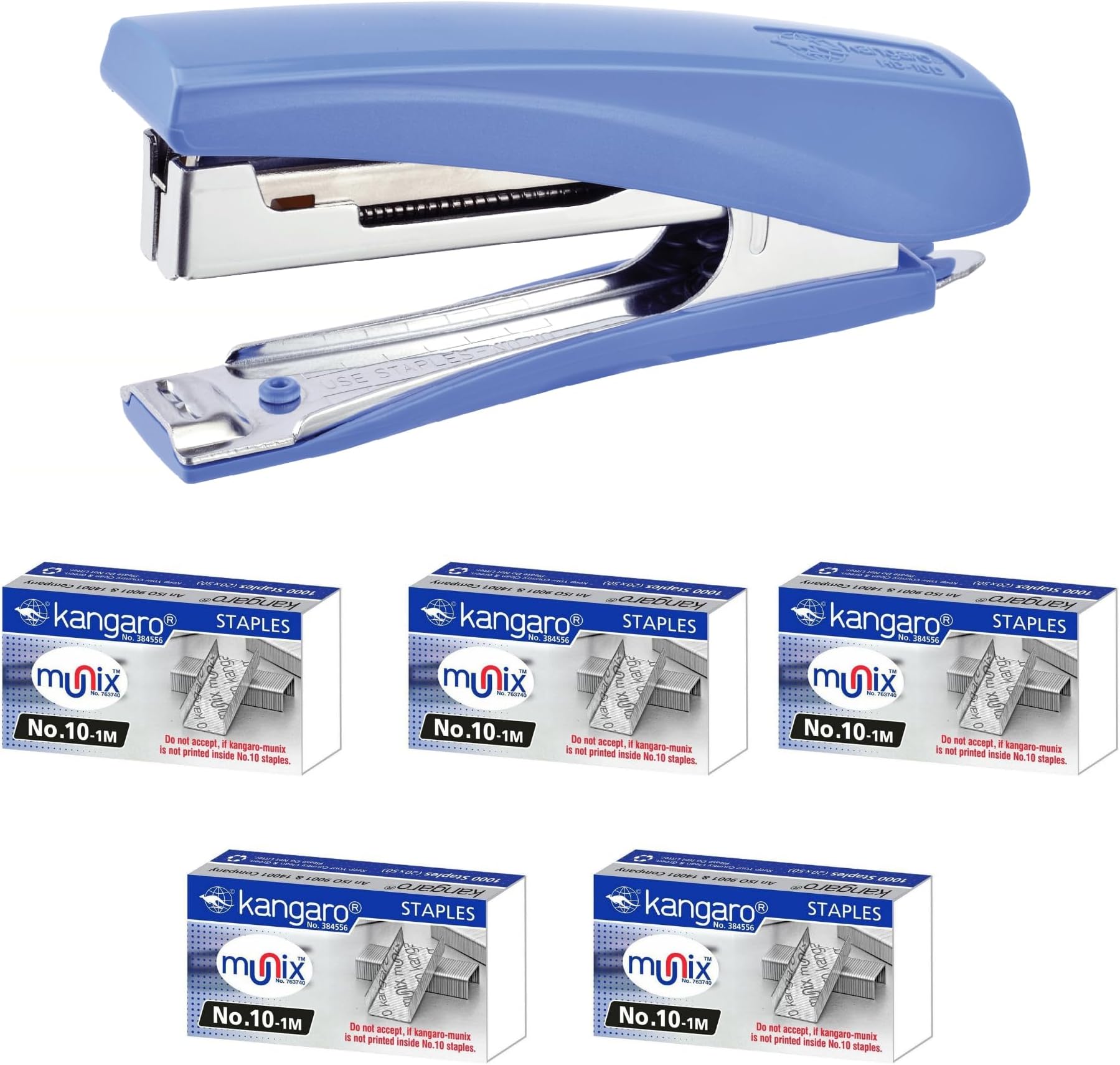 Kangaro Desk Essentials HD-10D & 10/1M Staples Combo | Standard Stapler with Quick Loading Mechanism | Sturdy & Durable for Long Time Use | Color May Vary, Pack of 1