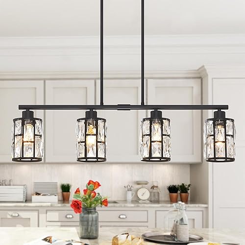 Miniatura 18 de MEXO Lámpara colgante de cristal para isla de cocina, comedor, araña de granja dorada cerca del techo, iluminación sobre mesa, 10068-GD Oro- Isla