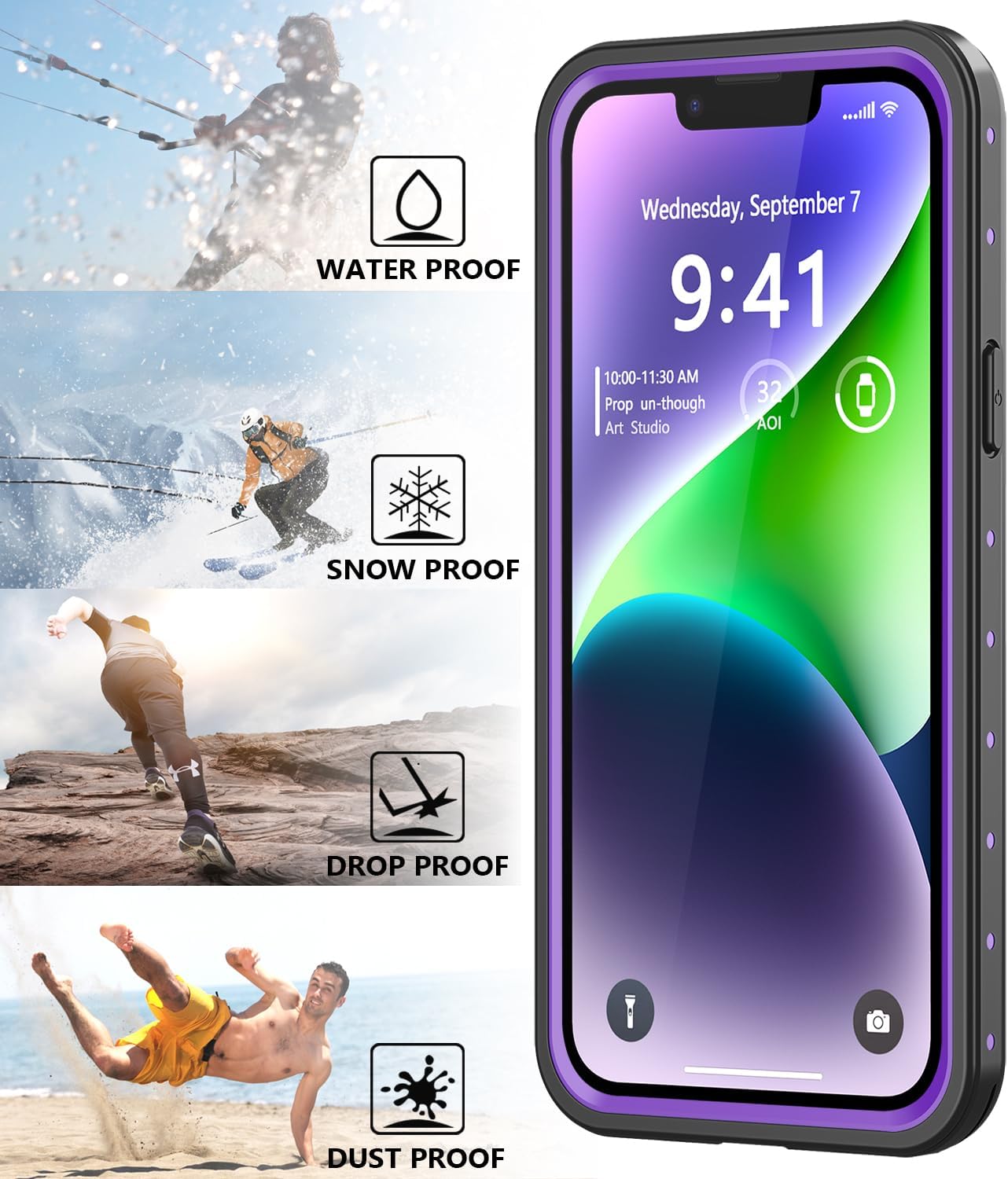for iPhone 14 Waterproof Case with Built-in Screen Protector, Shockproof Dustproof Full Body Protective IP68 Waterproof Phone Case for iPhone 14 6.1 inch (Purple) - Image 7