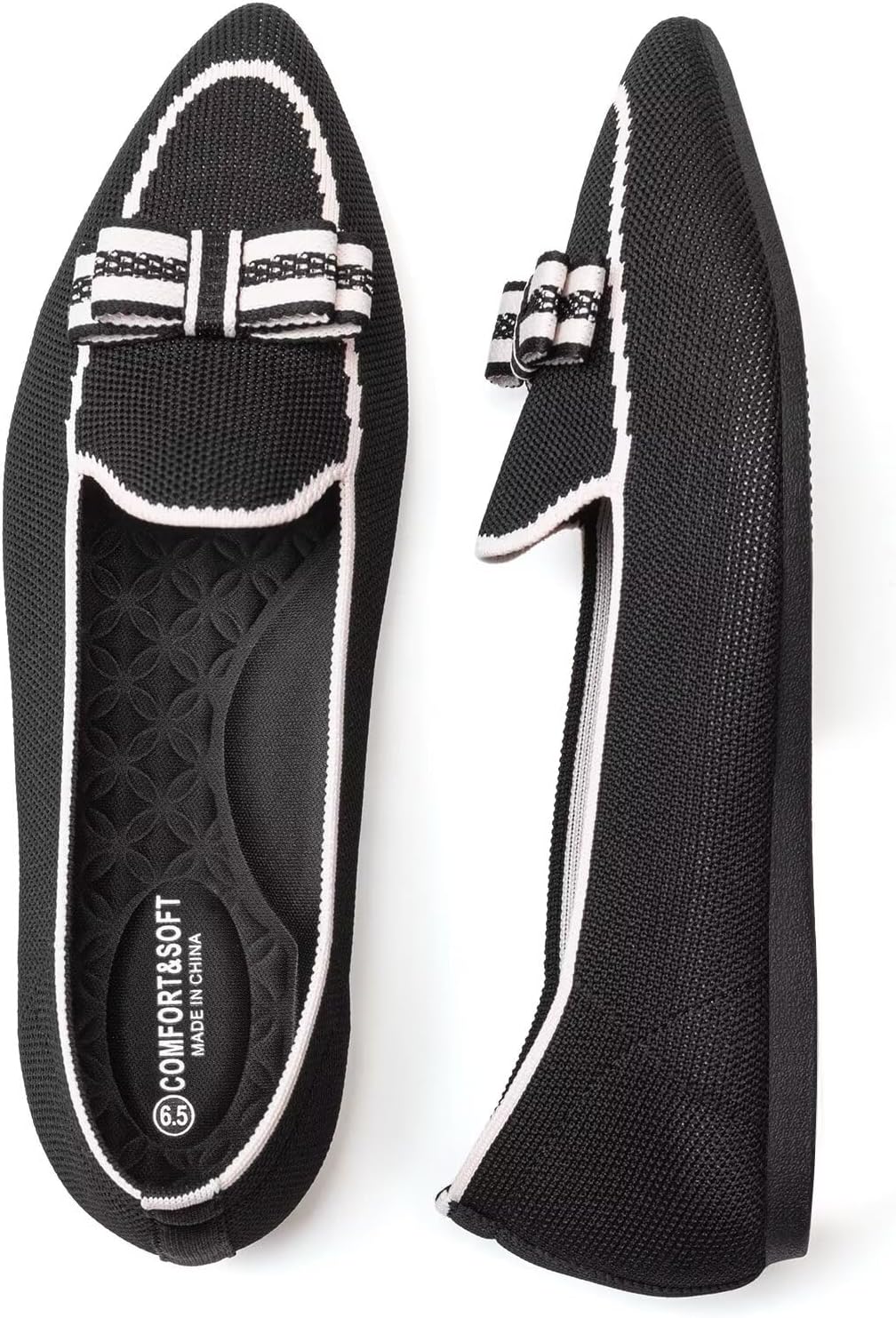 BEJINASH Women's Loafer Flats Casual Knit Fabric Lightweight Dressy Shoes Washable Elegant Pointed-Toe lace-up Bow Shoes Comfortable Ballet Shoes for Women Perfect for Daily - Image 4