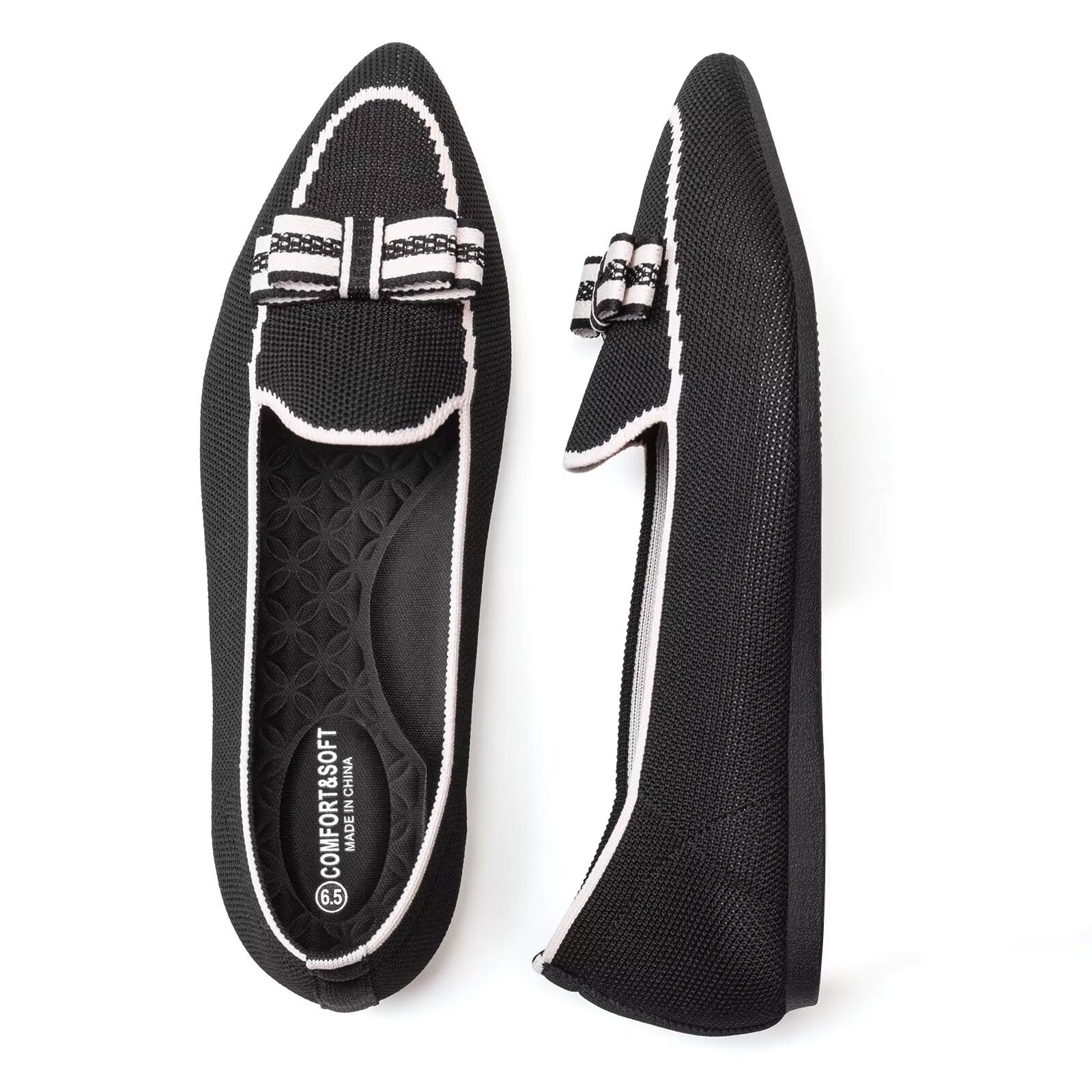 BEJINASH Mocasines planos para mujer, de tela de punto, ligeros, elegantes, lavables, elegantes, puntiagudos, con lazo, cómodos, perfectos para el día a día