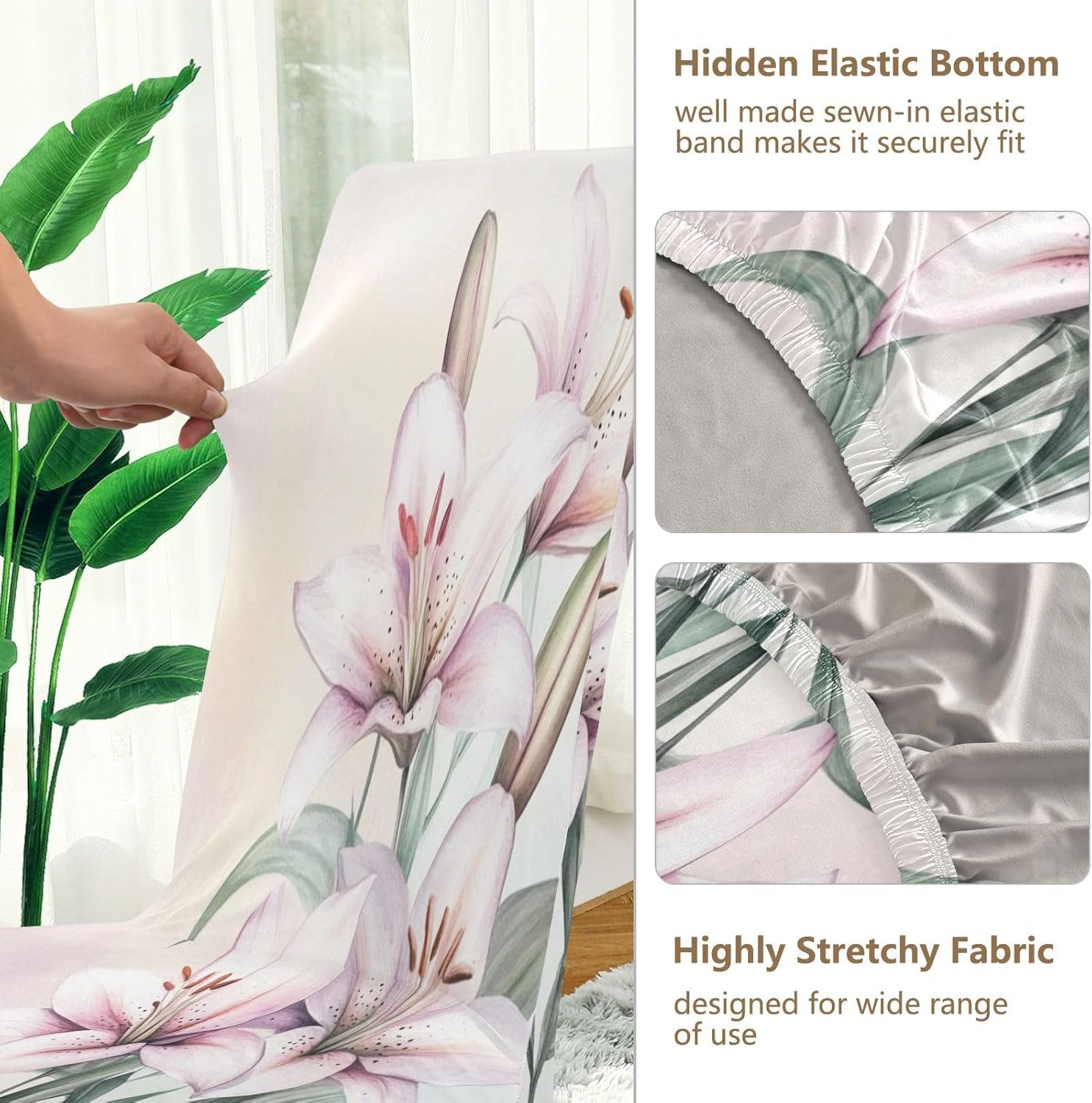 ALAZA Chair Covers for Dining Room, Elegant Hand Painted Lilies Stretch Chair Cover Sets Chair Protector Removable Washable for Ktichen Restaurant Hotel