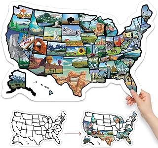 RV State Sticker Travel Map - 11" x 17" - USA States Visited Decal - United States License Plate Non Magnet Road Trip Window Stickers - Trailer Supplies & Accessories - Exterior or Interior Motorhome