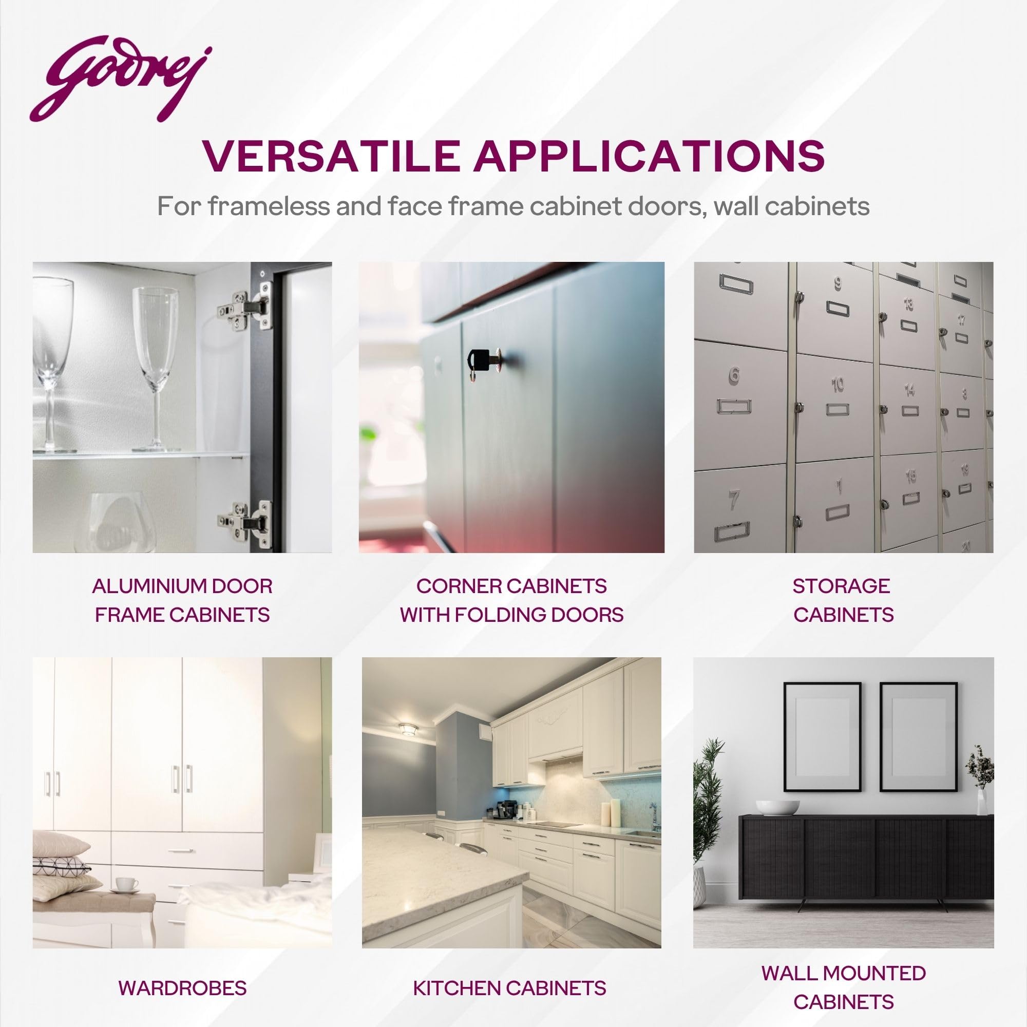 Godrej Cabinet Hinges | Soft Close | Clip On 3D | 4 Hole Full Overlay | Suitable for 14-20 mm Thick Panel | 105° Opening | Wardrobe, Kitchen, Bathroom | 1 Year Warranty — Amazon image 7