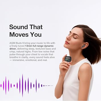 AGM Buds 9 Wireless Earbuds with Smart Touchscreen Case: Deep Bass, True Wireless Stereo, Hi-Fi Sound, 40H Playtime, ANC/ENC Noise Cancelling & Transparency Mode, Waterproof/Sweatproof, Bluetooth 5.4