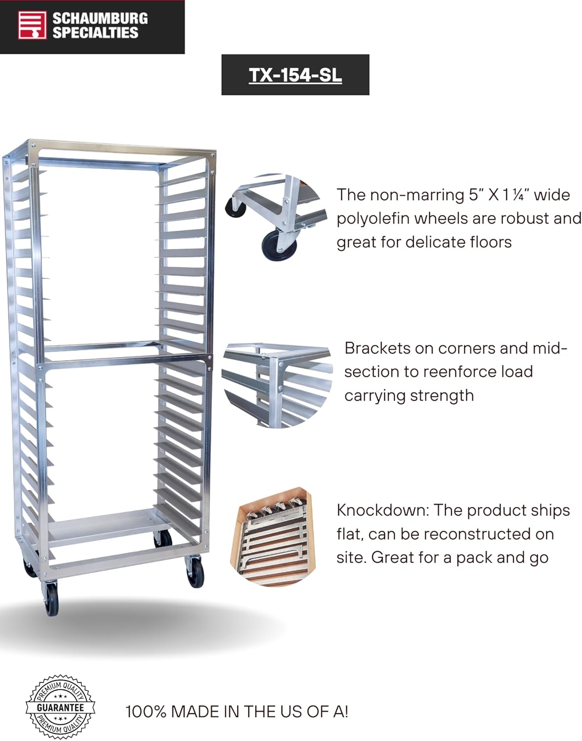 Side Load Aluminum Speed Rack, Commercial Standard Heavy Duty Aluminum Bun Racks For Food Service, Bakery, Restaurant, NSF Listed Industrial Baking Pan Rack (15 Tier 4 Inch Spacing)