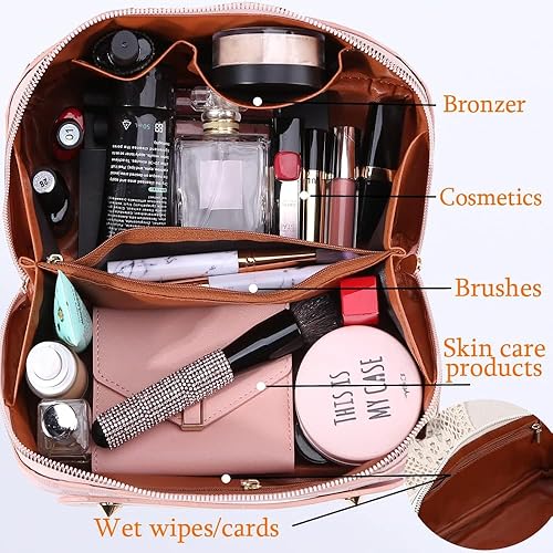 Miniatura 5 de Bolsa de cosméticos de viaje de gran capacidad bolsa de maquillaje a cuadros portátil de cuero impermeable bolsa para el cuidado de la piel con asa