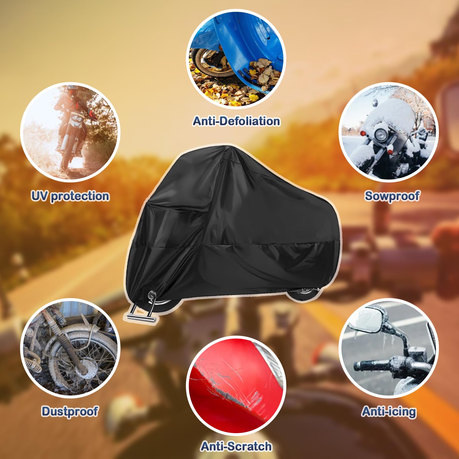 Funda para NOTO, Funda Moto Impermeable, XXL 190T Funda para Moto Exterior Impermeable con Orificios de Bloqueo, Resistente a los Rayos UV Polvo Viento Nieve 245x105x125 cmm