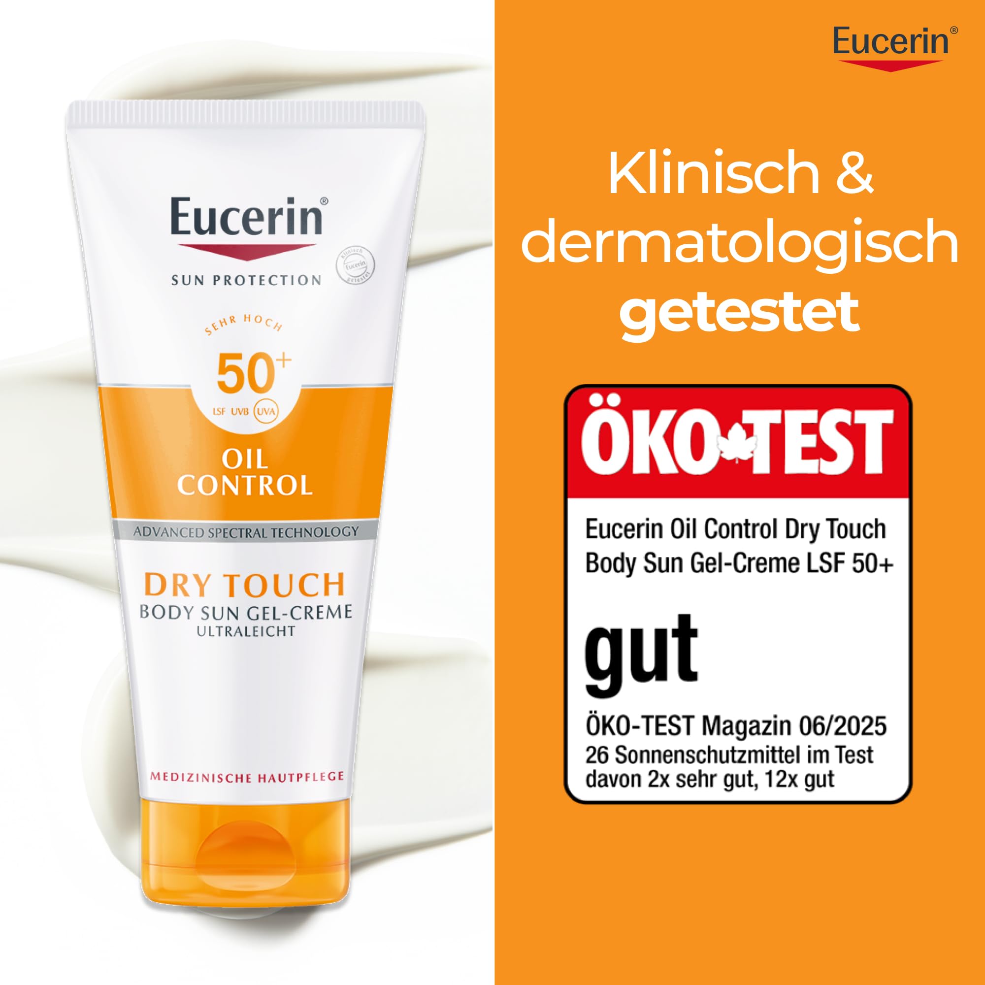 Eucerin® Oil Control Body Sun Gel-Creme LSF 50+ – sehr hoher Sonnenschutz mit ultra leichter Textur, Anti-Sand Effekt und Anti-Glanz Effekt, 200ml