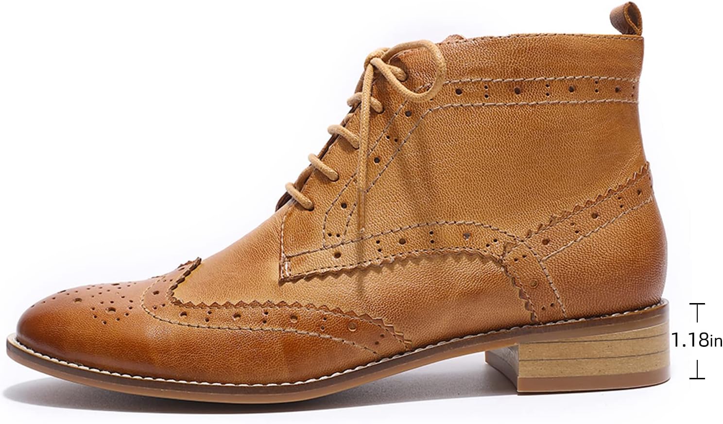 Mona flying Women's Comfort Leather Lace-up Oxfords Brogue Boots Ankle High Fashion Tie up Booties Low Heel Combat Boots - Image 2