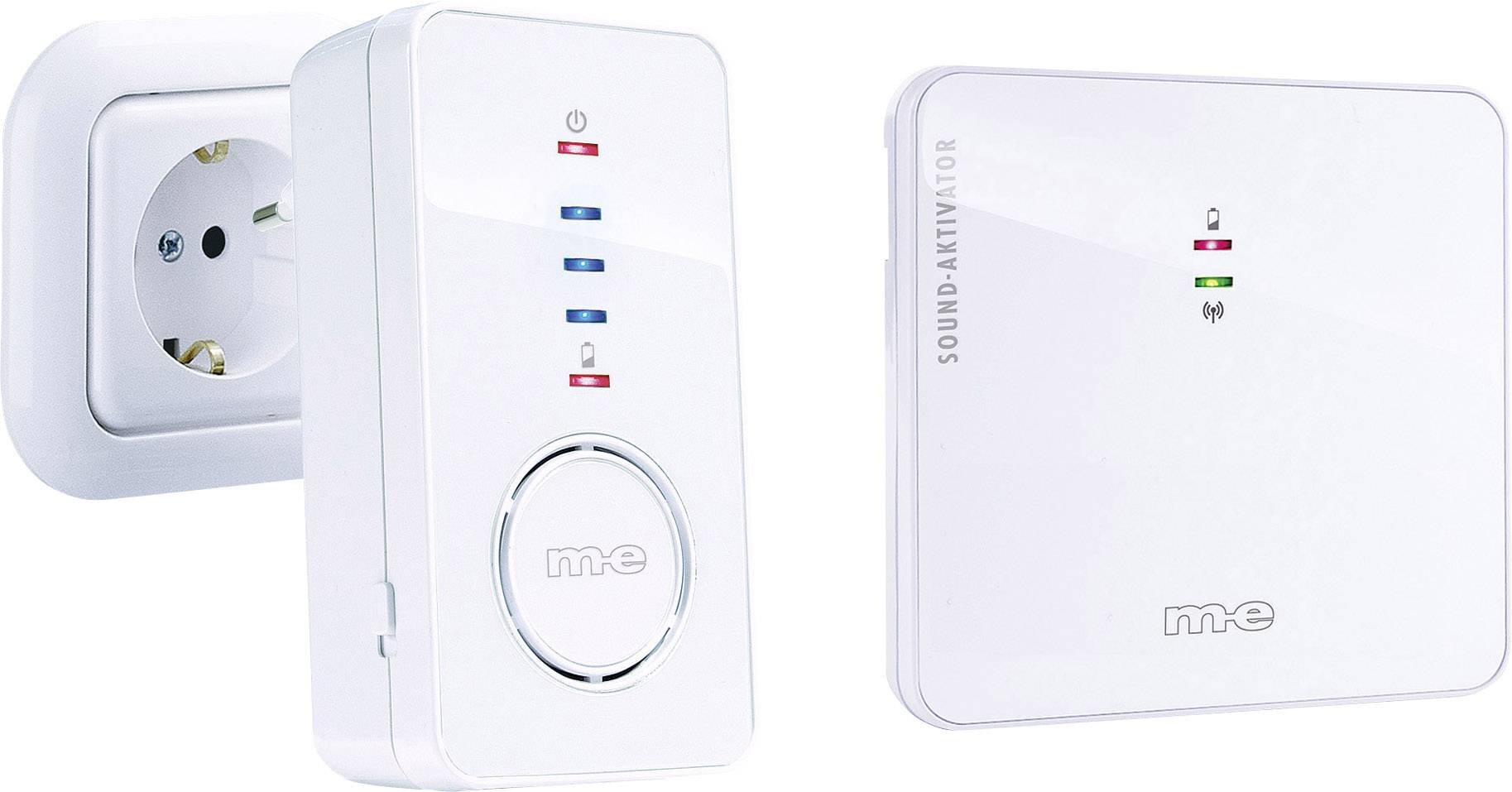 m-e modern-electronics 1676611 41156 Funkklingel Komplett-Set beleuchtet, klangaktiv, Weiß