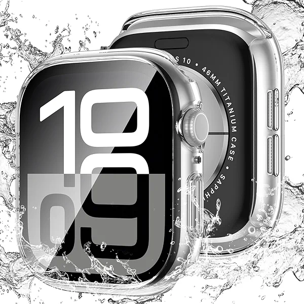 LETOID Waterproof for Apple Watch Series 11 10 Screen Protector Case 46mm, iWatch Face Cover, Hard PC Protective Bumper with Tempered Glass Accessories for Men Women 46 mm Clear
