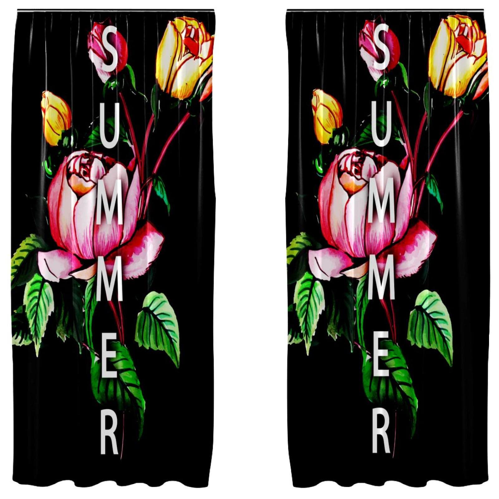Rideaux occultants pour chambre à coucher au motif floral noir élégant en 140x213 cm