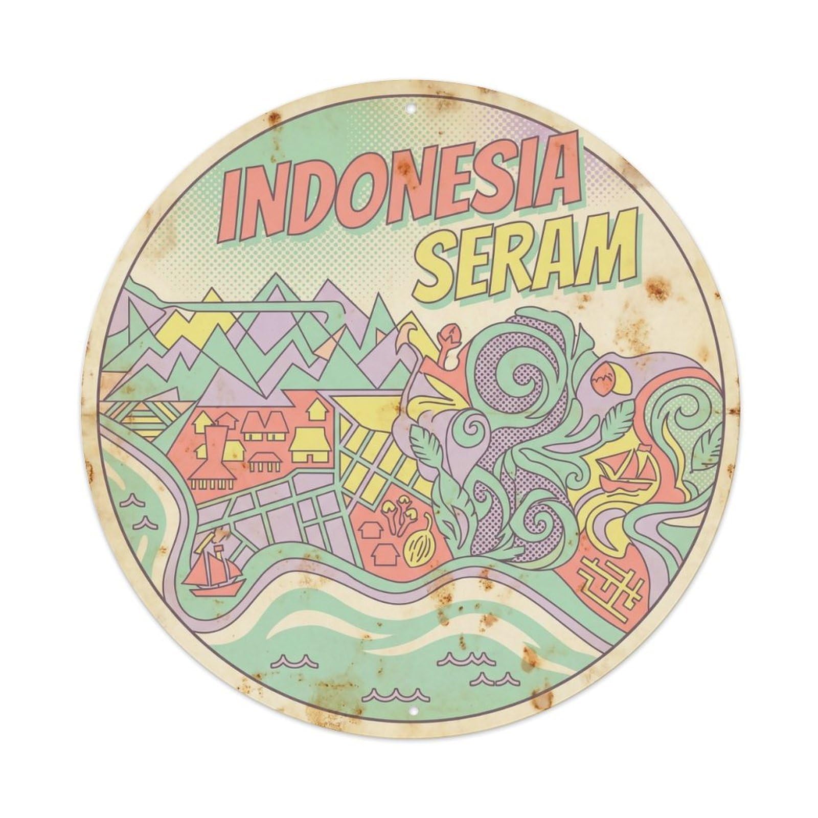 Odgynaw 8X8inch(20X20cm) Indonesia Seram Island Escape Seaside Scenery Metal Tin Sign