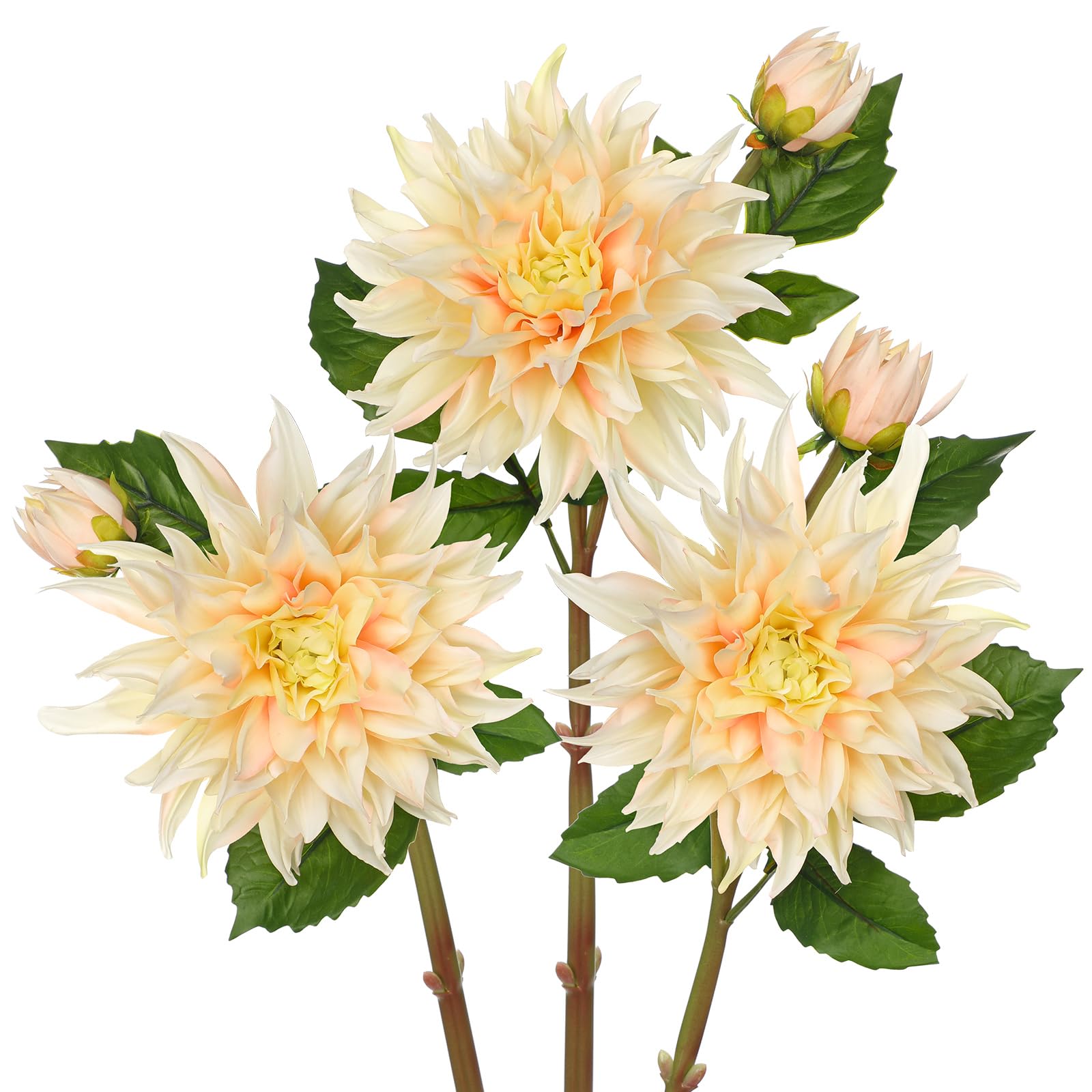 Arborus Artificial Dahlia Flowers – Set of 3 | 27.9" Tall Real-Touch Silk Dahlia Stems with Large 6.1" Blooms | Lifelike Ivory Faux Flowers for Home