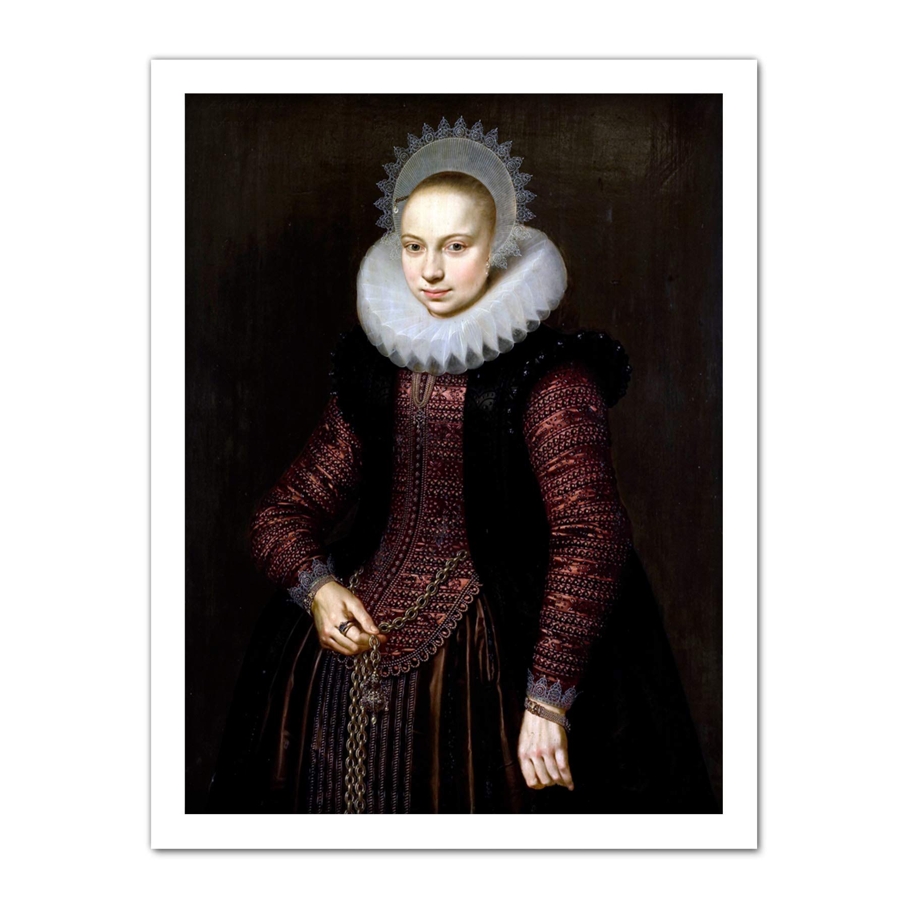 Artery8 Van Der Voort Portrait Girl Chain Painting Artwork Framed Wall Art Print 18X24 Inch