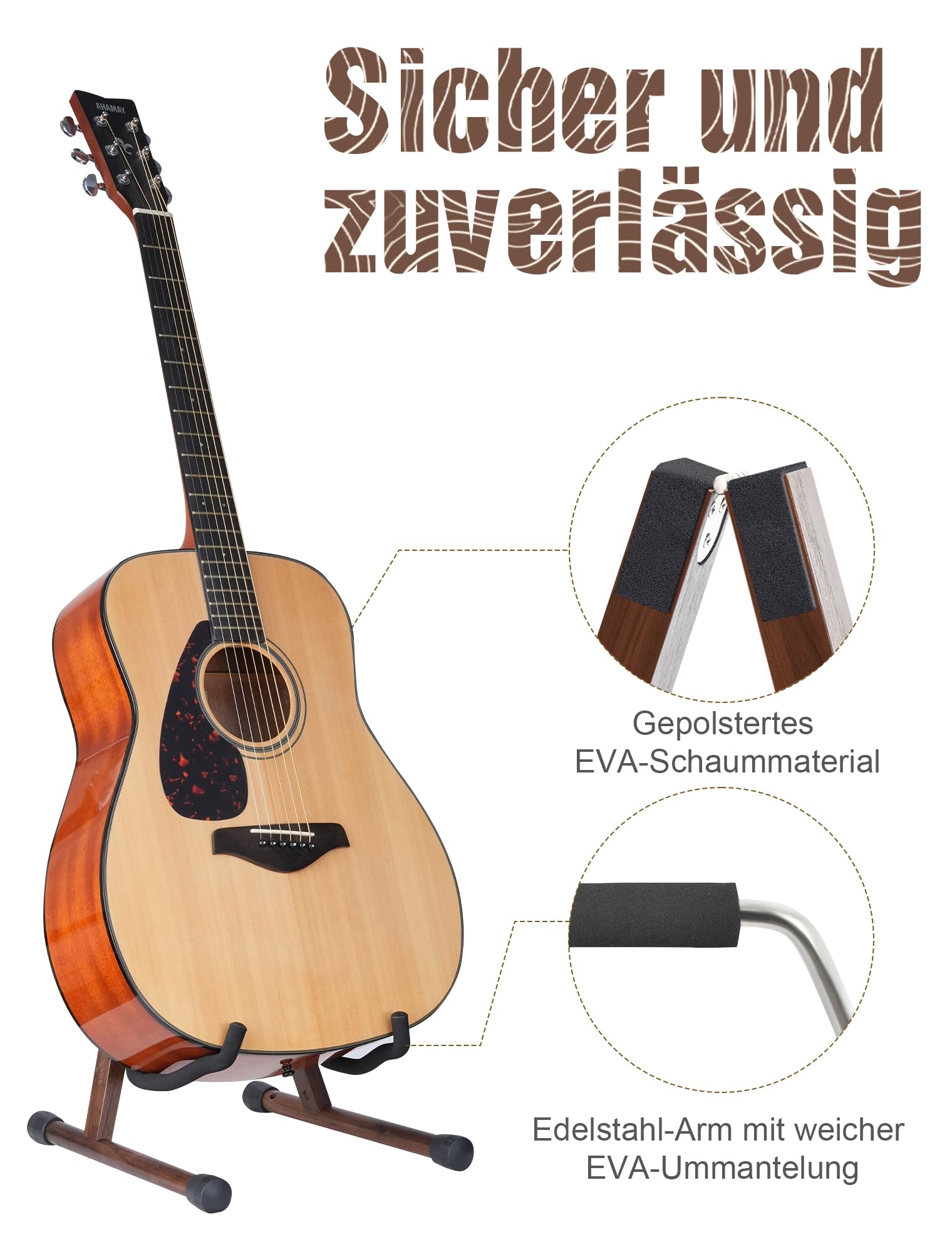 Gitarrenständer, A-Rahmen, Akustikgitarrenständer, Boden, Instrumentenständer Halter mit gepolstertem Schaumstoff für Elektro, Bass, Banjo, Mandoline, tragbarer Holzständer für Zuhause und