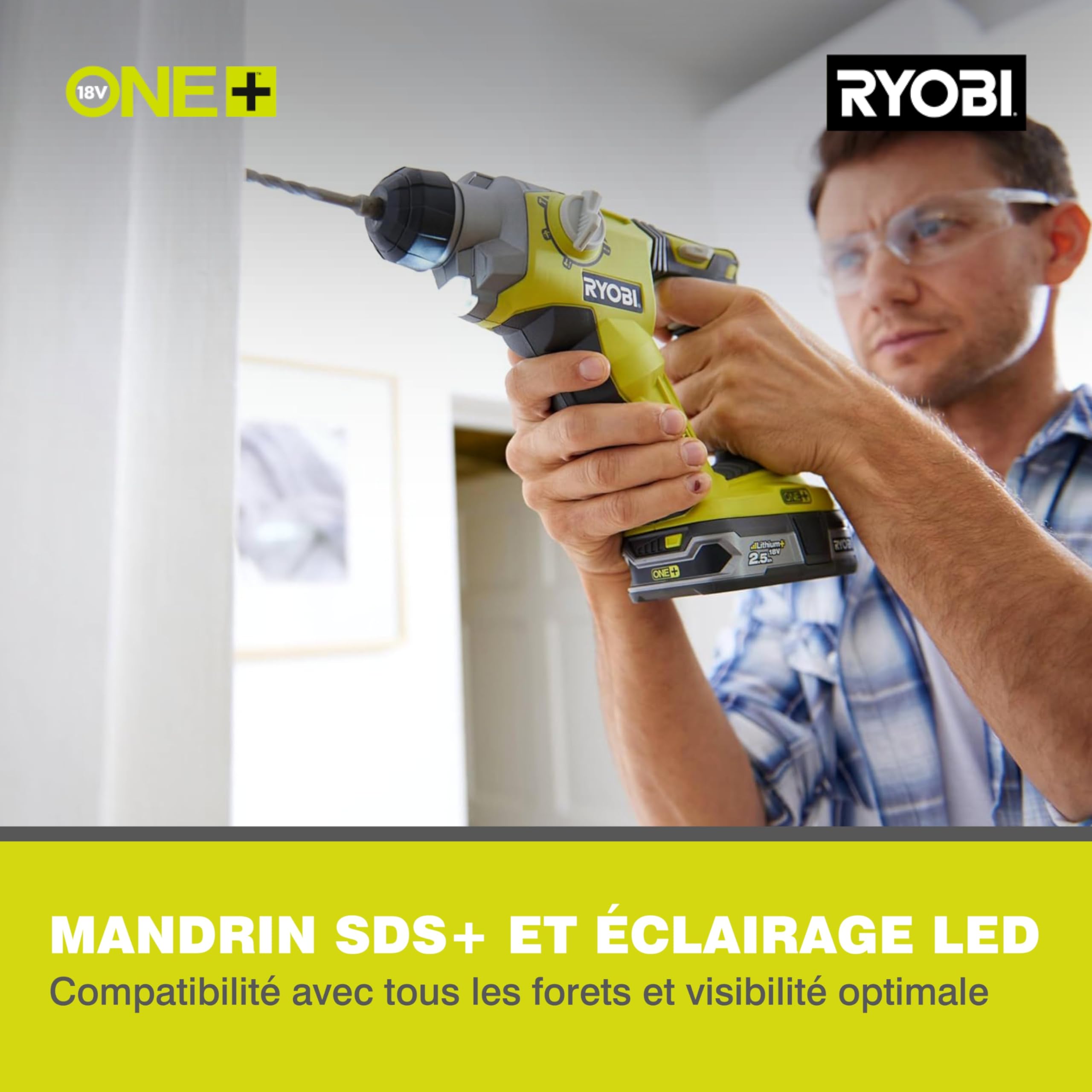 RYOBI 18 V ONE+ akumulatorowy młot udarowo-obrotowy R18SDS-125S (energia uderzenia 1,3 J, maks. średnica wiercenia w drewnie/murze/stali 16/16/13 mm, w zestawie akumulator 2,5 Ah i ładowarka w torbie