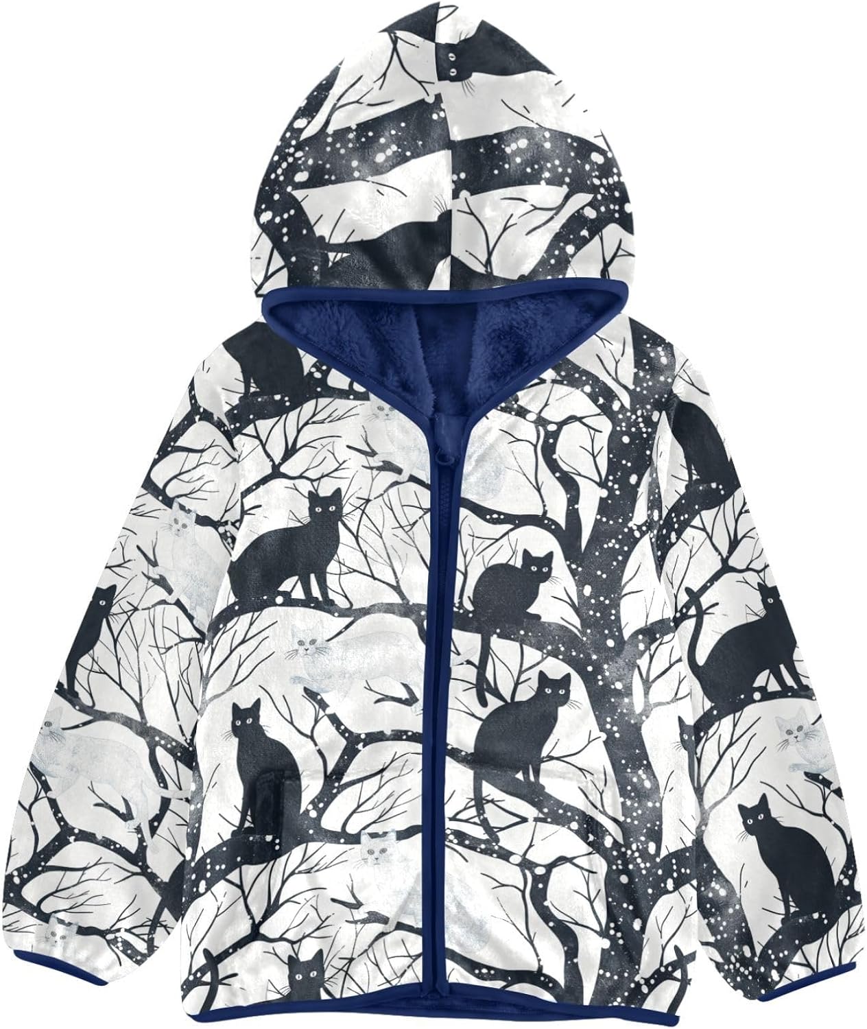 Black and White Cats in Trees Jackets for Toddler Outerwear Baby Boy Hooded Fleece Jacket 3T