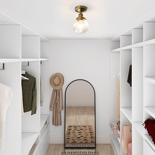 Miniatura 3 de Pathson Modern Semi Flush Mount Ceiling Light Fixture with Striped Globe Glass Shade, Industrial Ceiling Lighting Lamp for Living Room Foyer Hallway