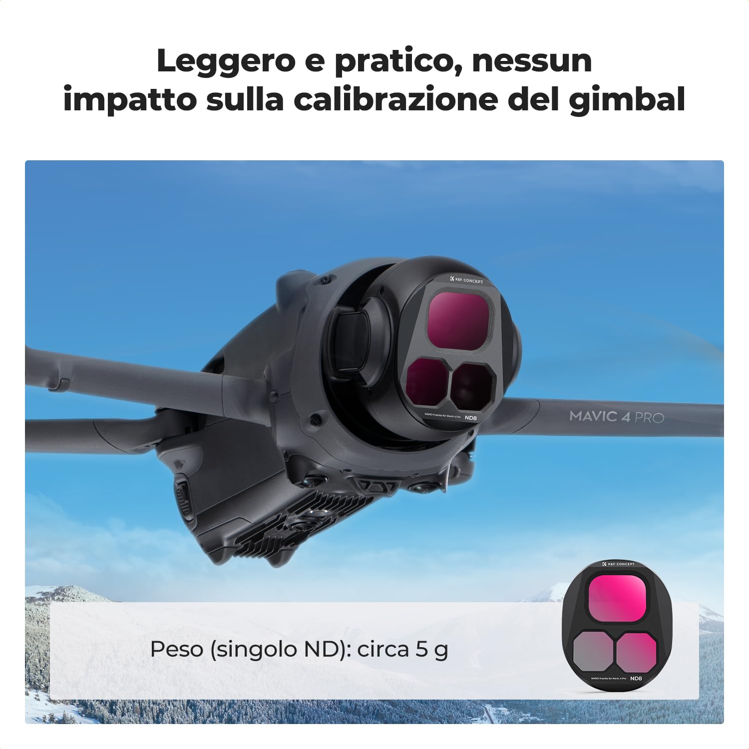 K&F CONCEPT Set di Filtri ND Compatibili con DJI Mavic 4 Pro, 4 Pacchetti ND8 ND16 ND32 ND64 Filtro di Riduzione della Luce a Densità Neutra Accessorio per Obiettivo del Drone, Vetro Ottico HD