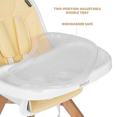 Miniatura 6 de Evolur Zoodle - Silla alta convertible 2 en 1 para bebé, color amarillo, fácil de limpiar, bandeja ajustable y extraíble, silla alta compacta y