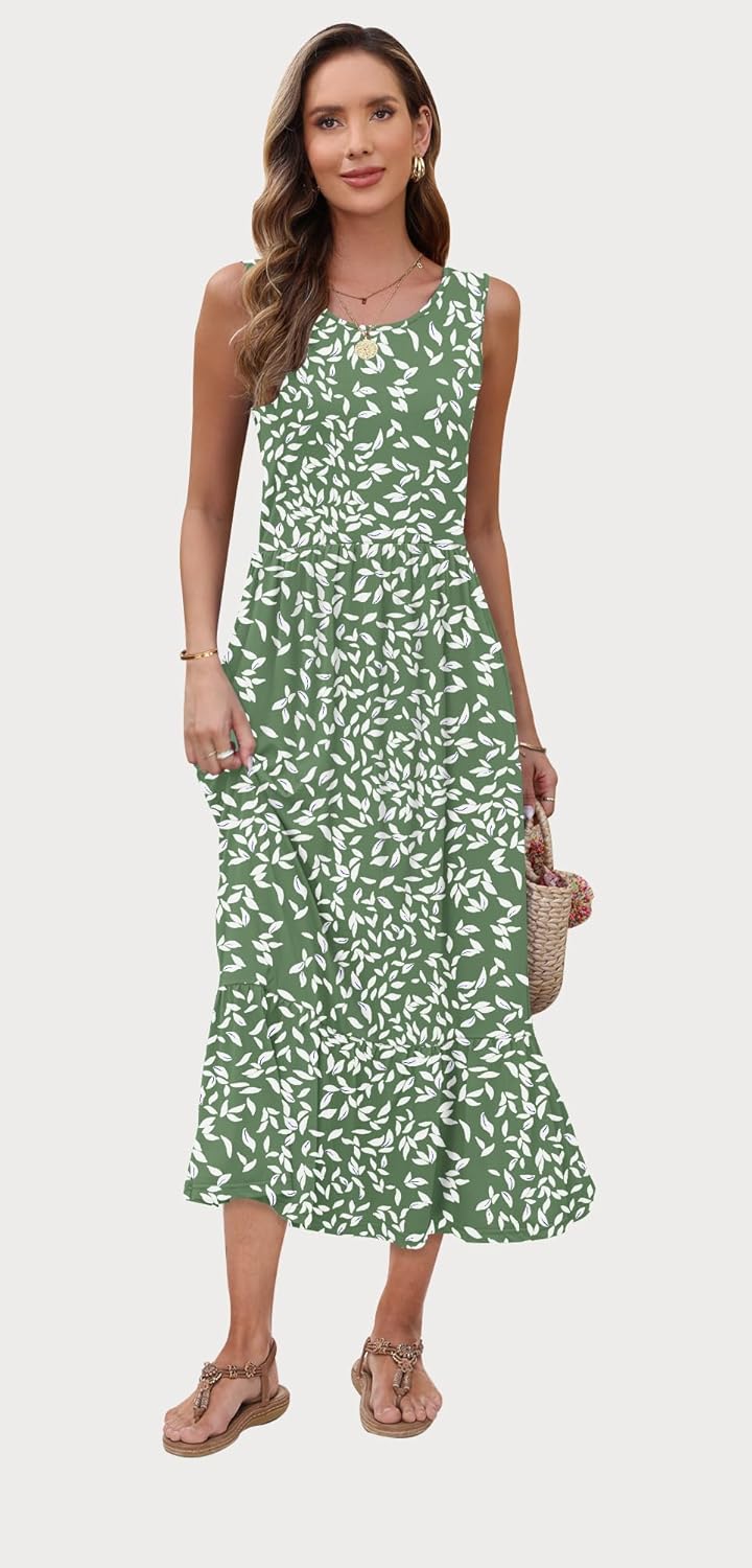 AUSELILY Womens Summer Dresses 2026 Sleeveless Maxi Dress Crewneck Casual Flowy Tiered Sundresses with Pockets - Image 4