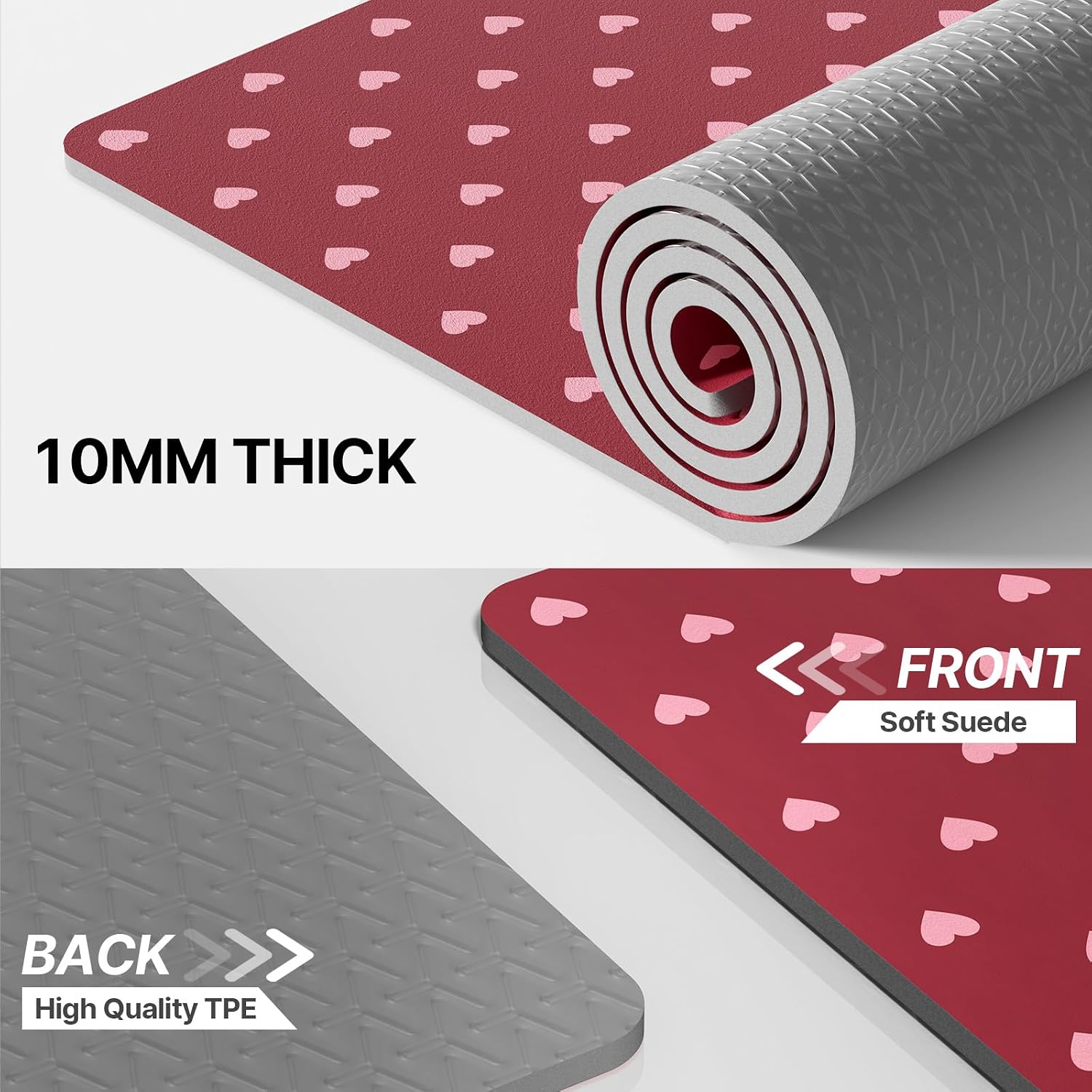 ILILI Suede TPE Yoga Mat, 10mm Thick, 76" x 28" Extra Long with Strap image 2