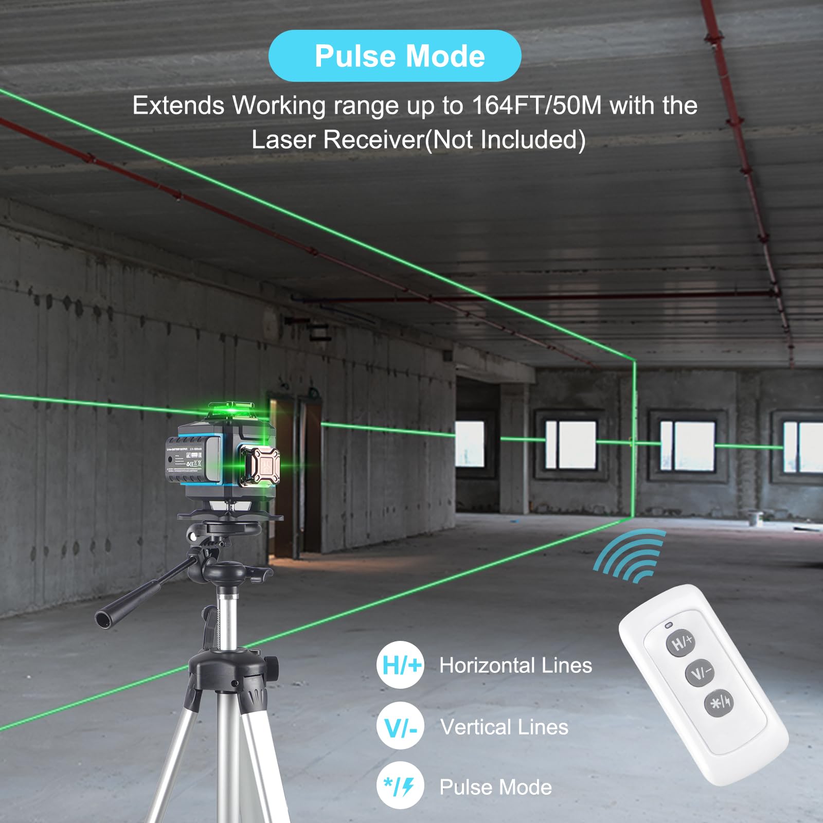 KEZERS Láser de Líneas Cruzadas Verde 4x360°, Nivel de Burbuja Láser Autonivelante 16 Líneas, Láser de Líneas Cruzadas con Pantalla, Mando a Distancia, Soporte de Pared, para Interiores y Exteriores
