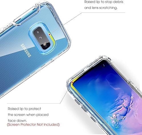 Vista 6 de KIOMY Funda transparente para Samsung Galaxy S10E a prueba de golpes, diseño híbrido, parte trasera de policarbonato duro + cubierta frontal +