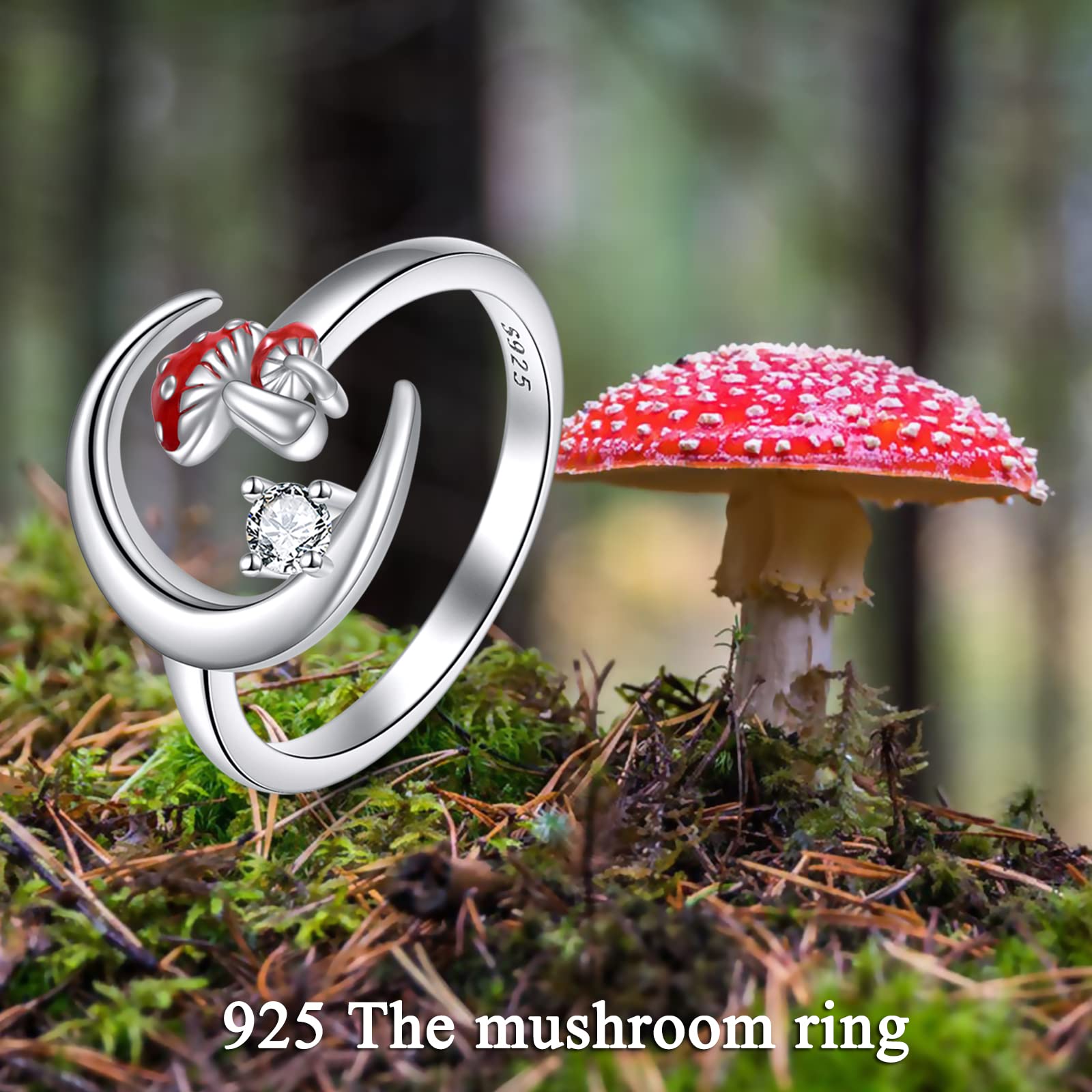 VONALA Anello regolabile per donne in argento Sterling 925 a doppio fungo per donne, ragazze, regalo per la festa della mamma, taglia 7, Argento sterling