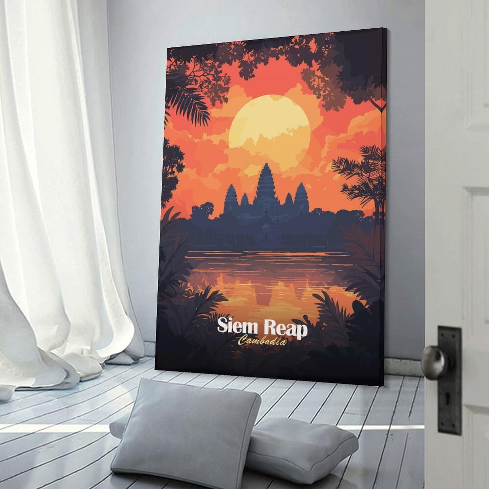 Junmoney Angkor Wat Sunset Home Decor Wall Art 20x30inch(50x75cm), for Bedroom, Guest Room Or Reading Nook, Decorative Wall Art for Cosy Rooms