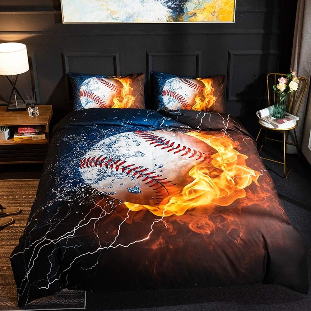 Parure de lit enfant 3D baseball 210x210 cm : finie la literie rêche qui perturbe le sommeil