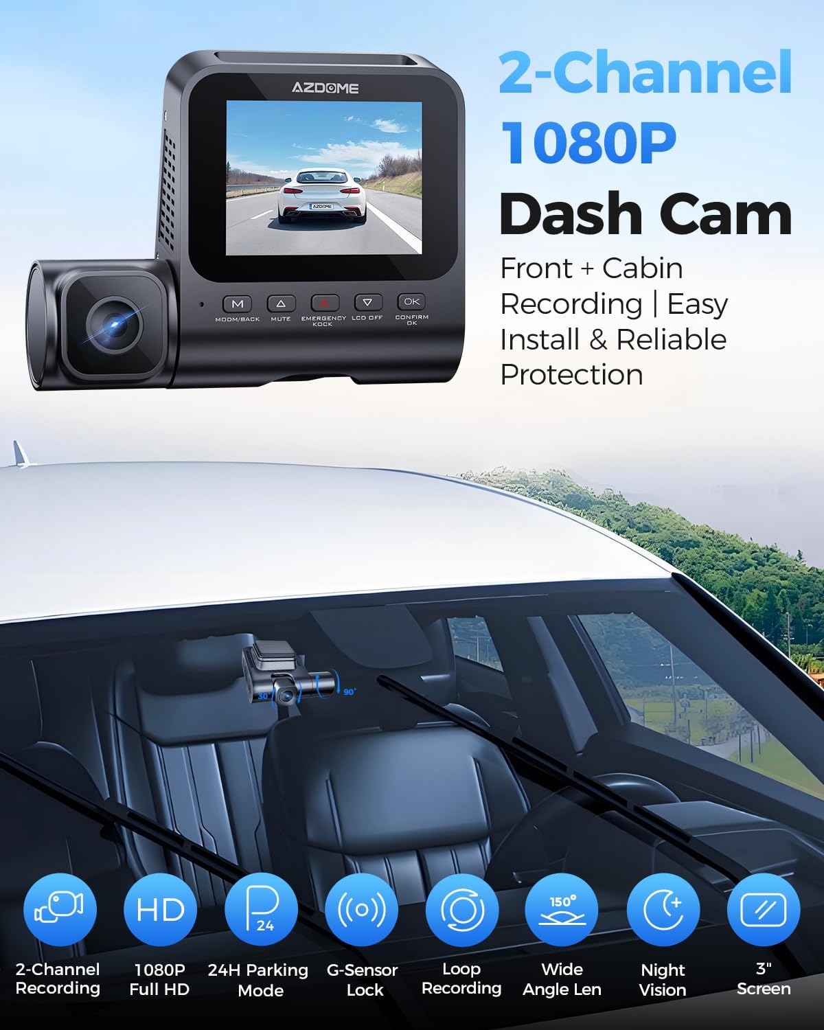 Dash Cam Front and Inside recording view