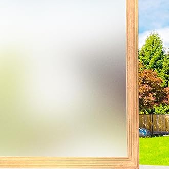 Frosted Glass Window Privacy Film Non-Adhesive Static Cling Bathroom Decorative Stickers Heat Control UV Blocking Opaque Glass Window Coverings Film for Home Front Door Office (29.5 Inch x 13.1 Feet)