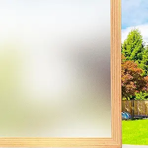 Frosted Glass Window Privacy Film Non-Adhesive Static Cling Bathroom Decorative Stickers Heat Control UV Blocking Opaque Glass Window Coverings Film for Home Front Door Office (35.4 Inch x 19.68 Feet)