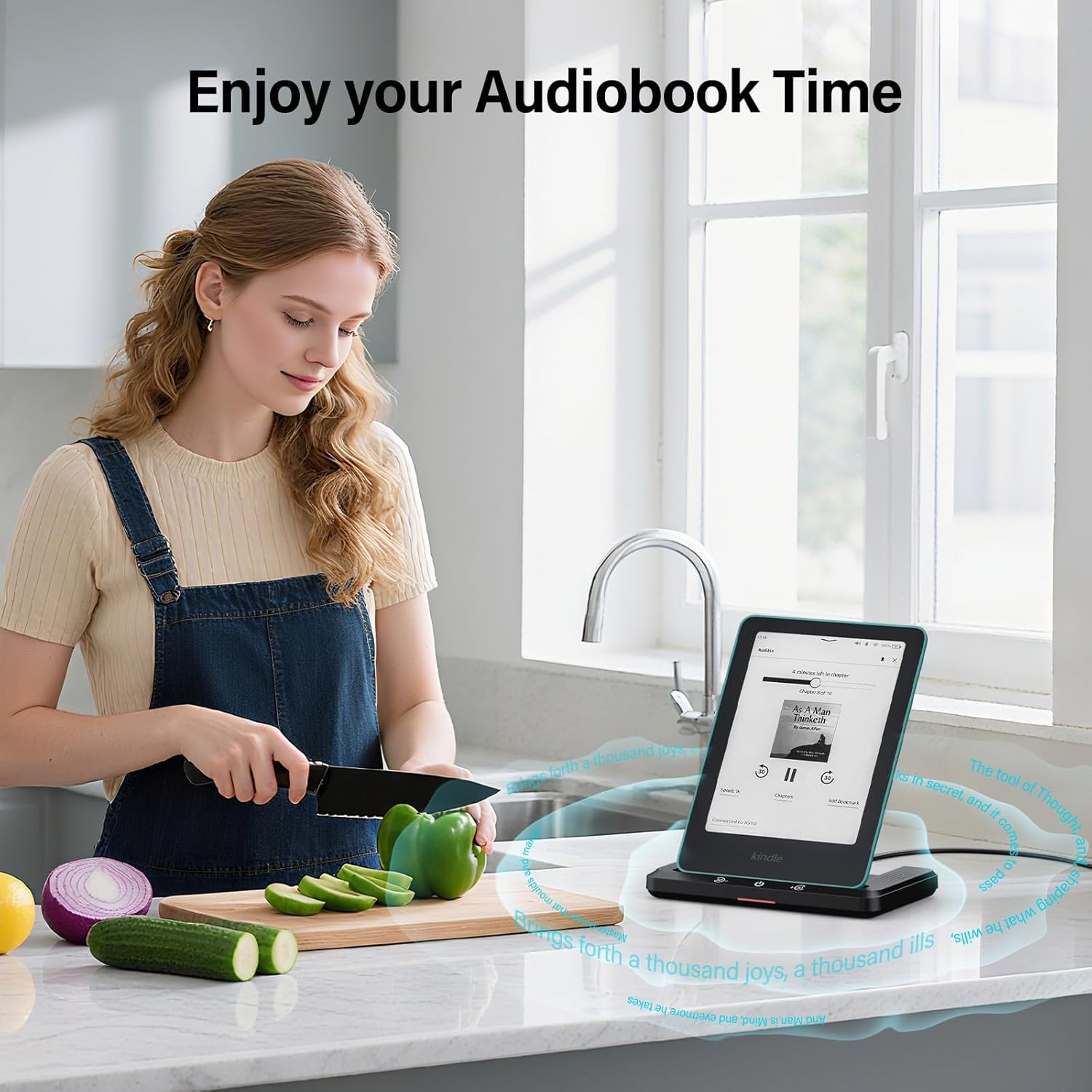 Dock di ricarica wireless e altoparlante per audiolibro, ricarica wireless compatibile con Kindle Paperwhite Signature Editions 32 GB (2022 e 2024) e Kindle Colorsoft Signature Edition (32 GB), iPhone