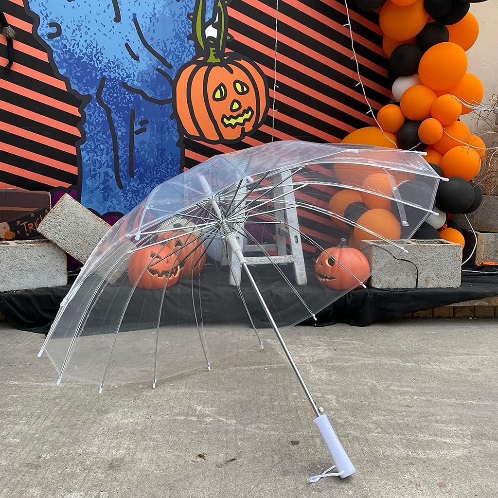 16 Bone Transparent Long Handle Rain Umbrella, Japanese Style Reinforced Weatherproof Umbrella, Clear Umbrella Parasol for Wedding Party (Color : White Handle)