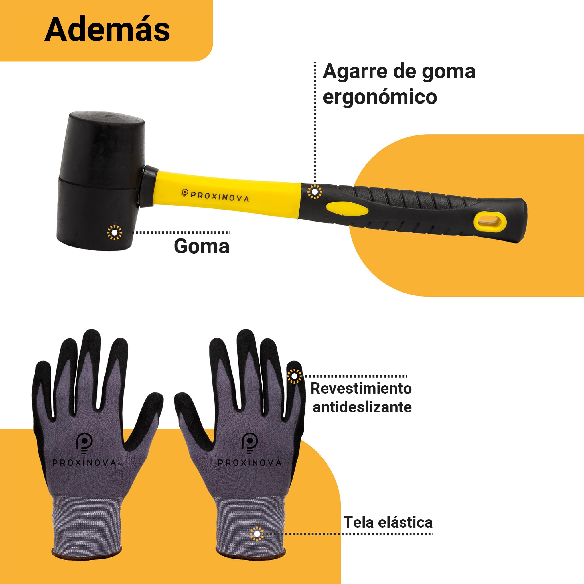 Proxinova Sistema de Nivelación de Azulejos 2mm, Kit de 400 Piezas: 300 Espaciadores de Nivelación para Azulejos, 100 Cuñas | Alicates para Nivelación de Azulejos, Martillo de Goma, Guantes de Trabajo