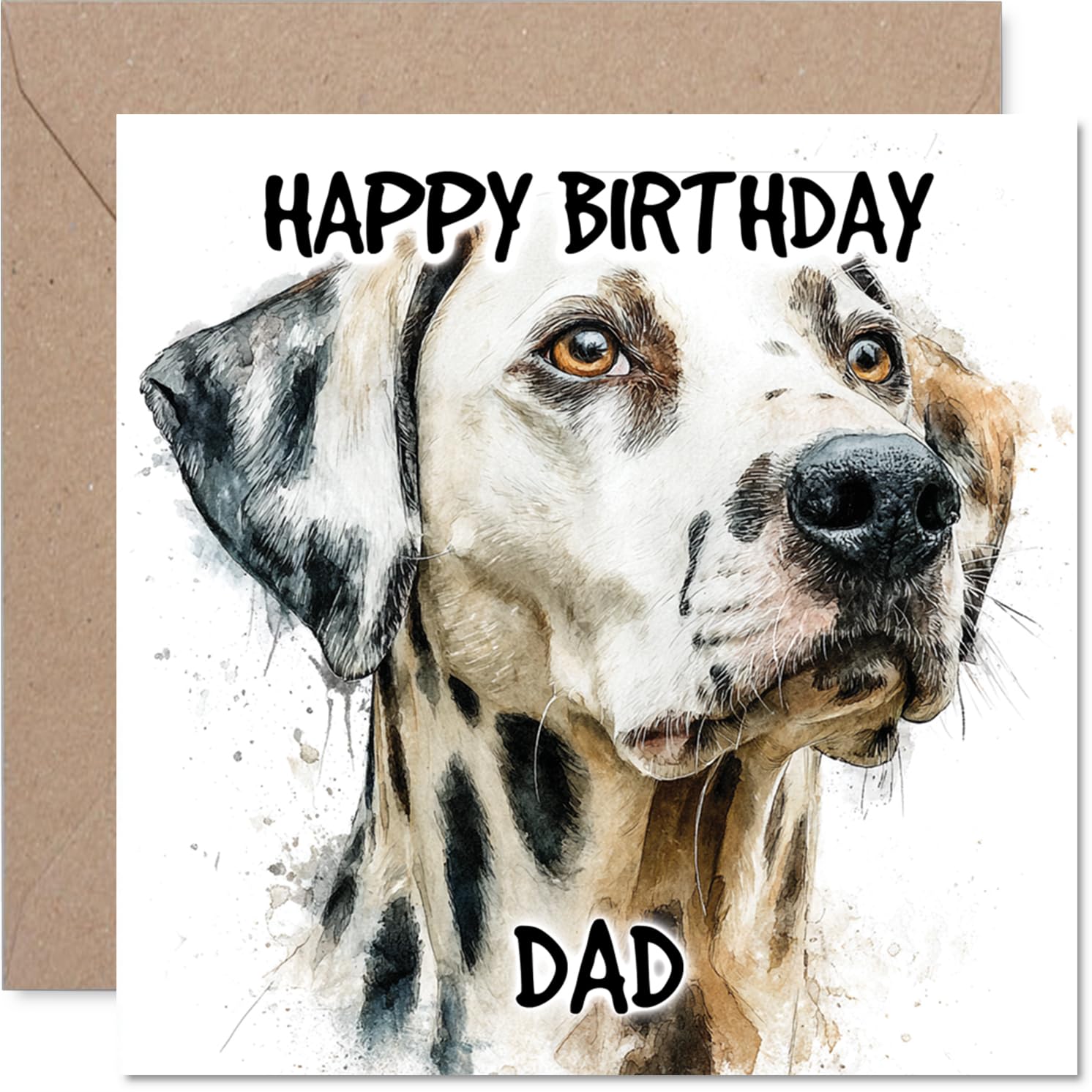 Dad Birthday Card - Dalmatian - Happy Birthday Card for Dad from Son Daughter, 145mm Dog Breeds Bday Greeting Cards