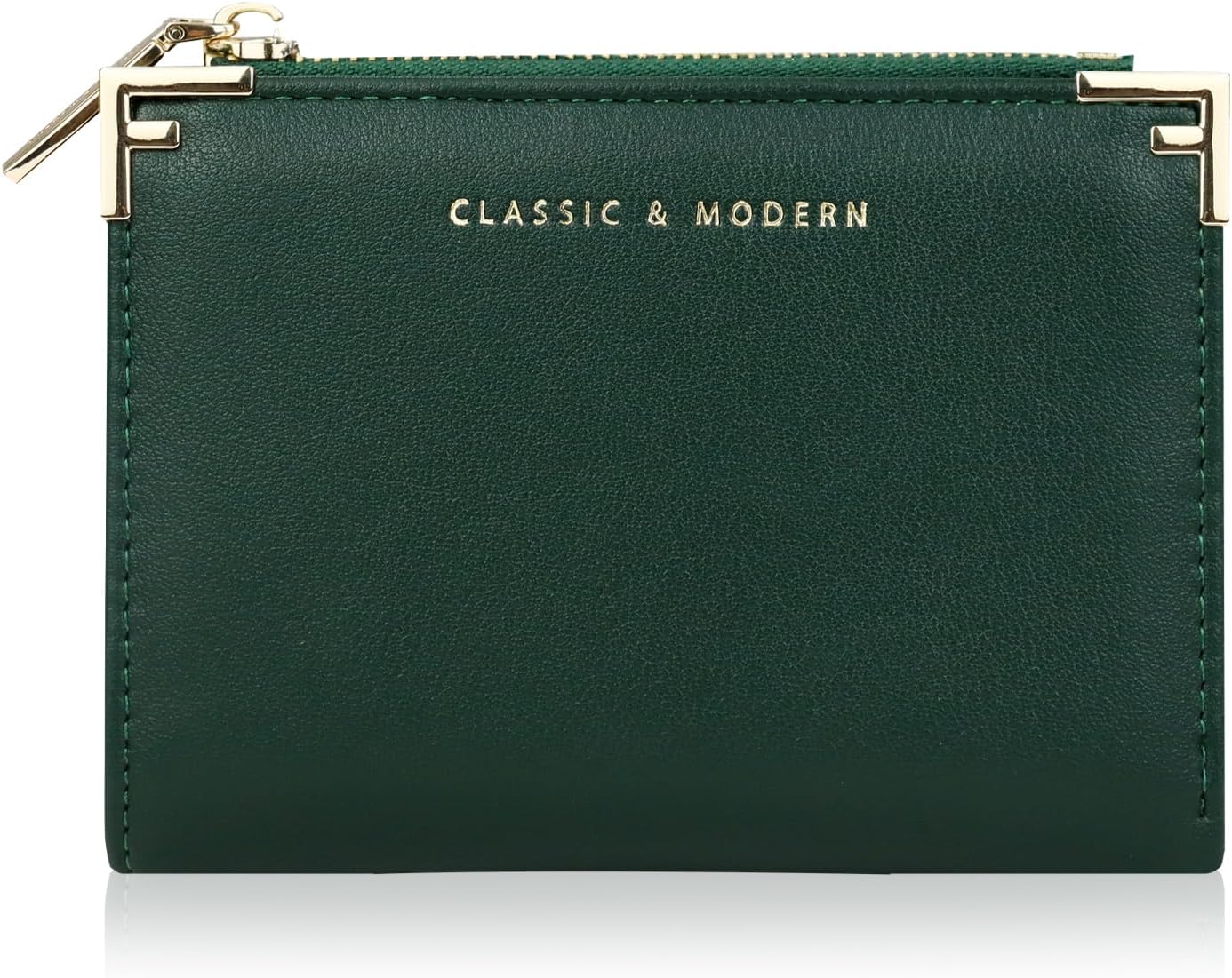 Andiker Small Wallet for Women, Soft PU Leather Women’s Wallet Simple Bifold Wallet with Photo Window Zipper Coin Pocket (Green)