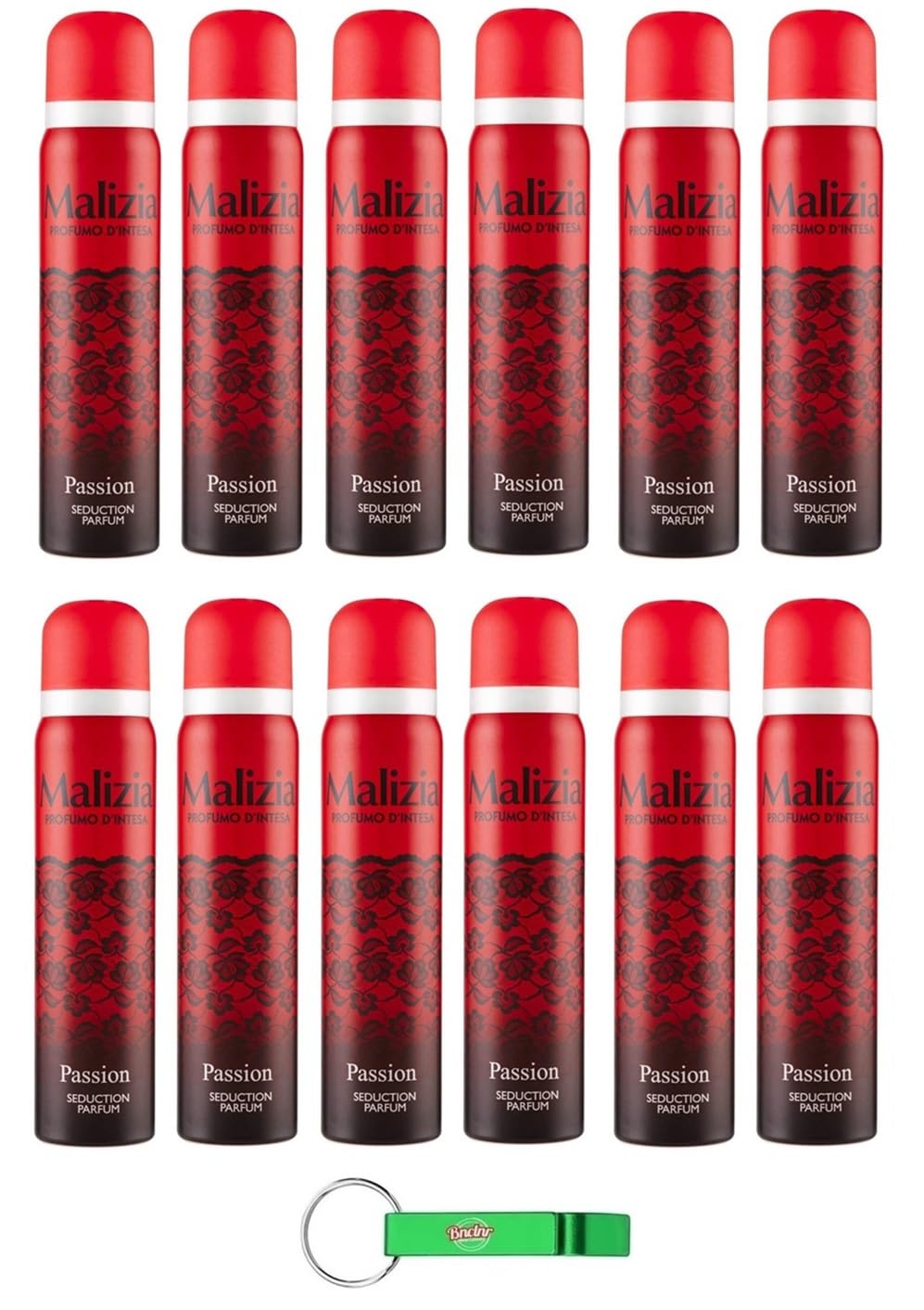 12 deodorante MALIZIA Donna Passion Seduction Profumo, deodorante spray da donna, 100 ml + portachiavi gratuito Beni Culinari