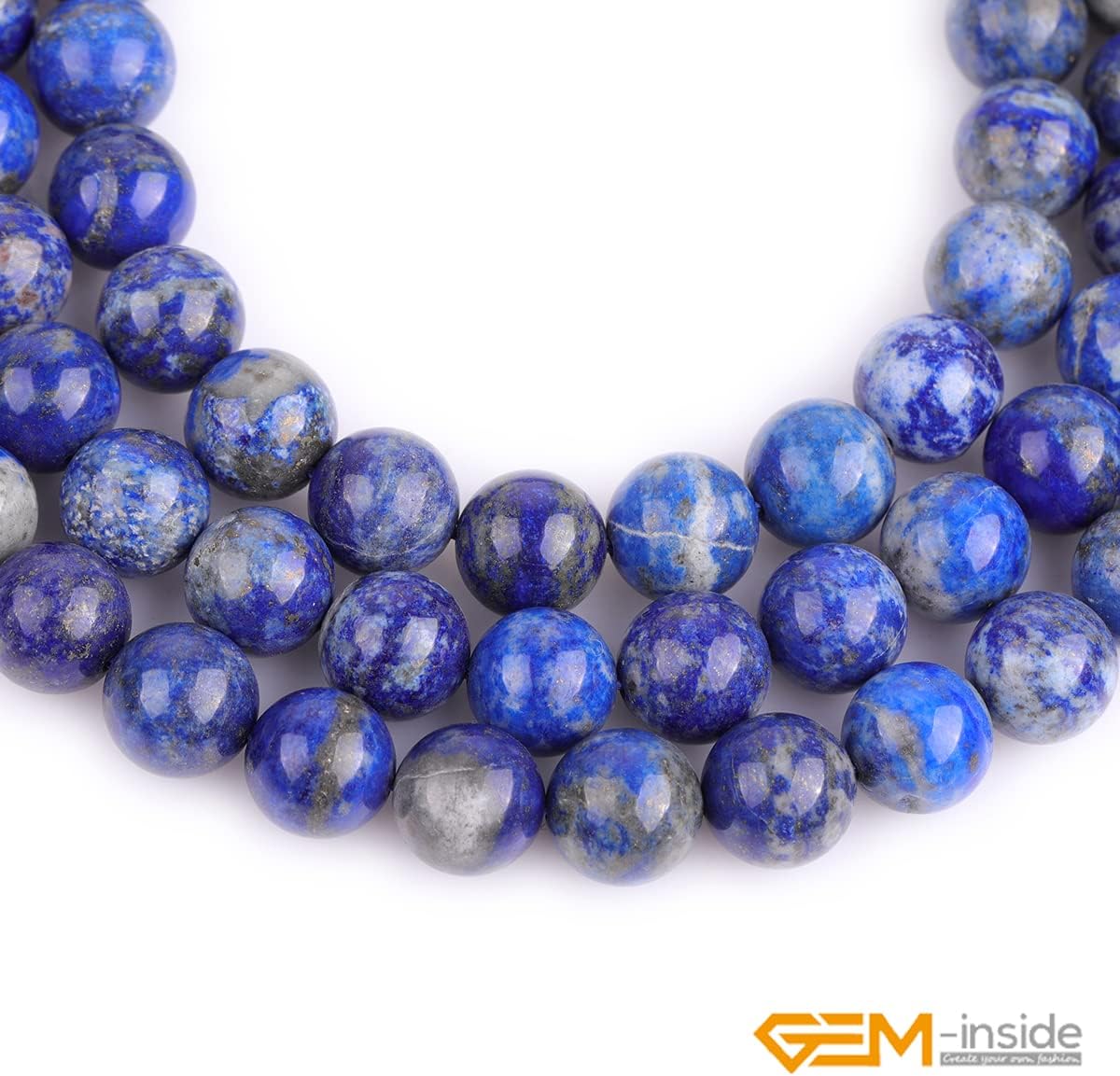 GEM-Inside Genuine Lapis Lazuli Gemstone Loose Beads Natural 10mm Round AA Grade Blue Crystal Energy Stone Power Beads for Jewelry Making 15"