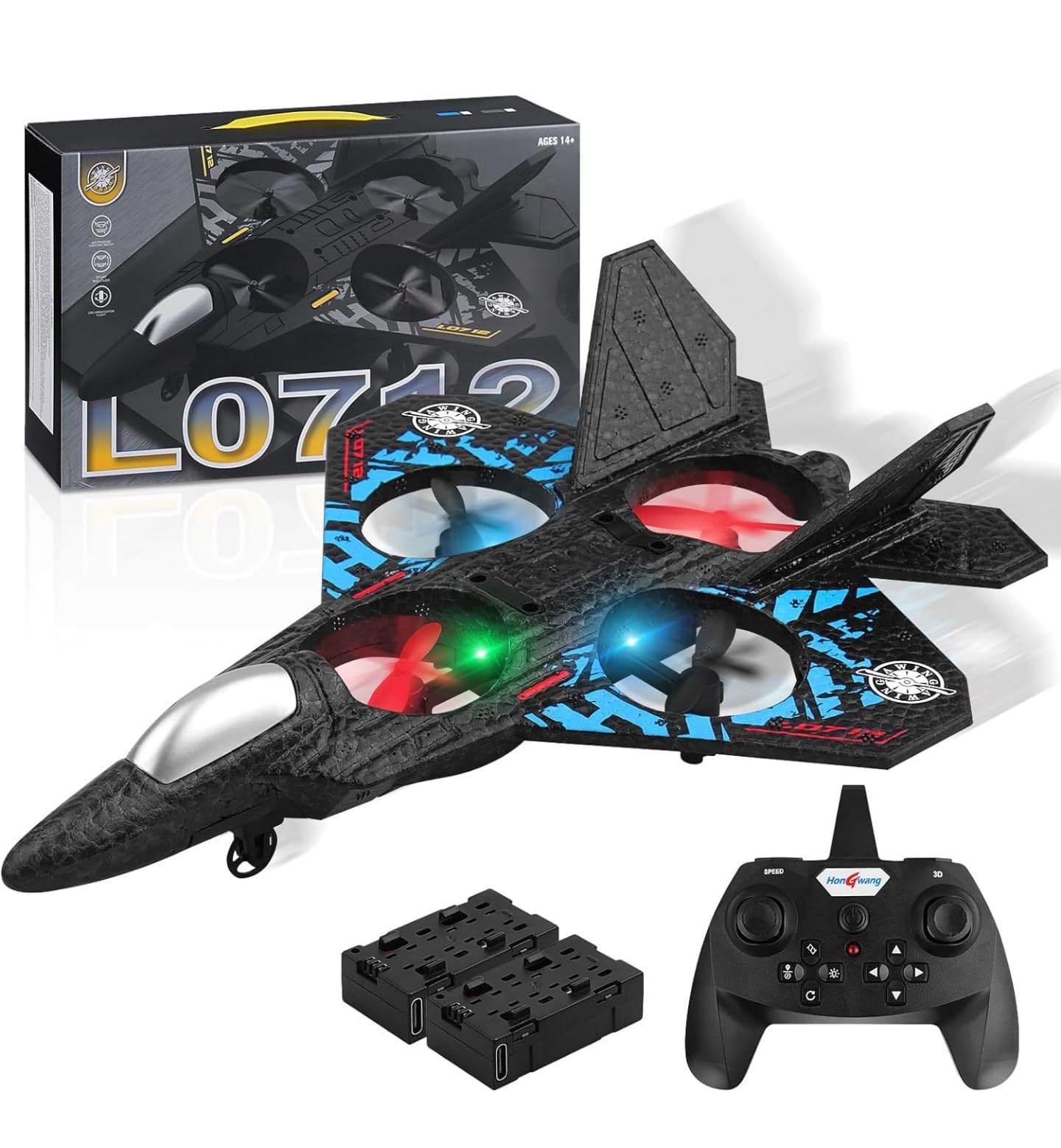 Henakmsl Remote Control Aeroplane, 2.4GHz Fighter Plane, USB Charging, LED Lights, RTF for Beginners