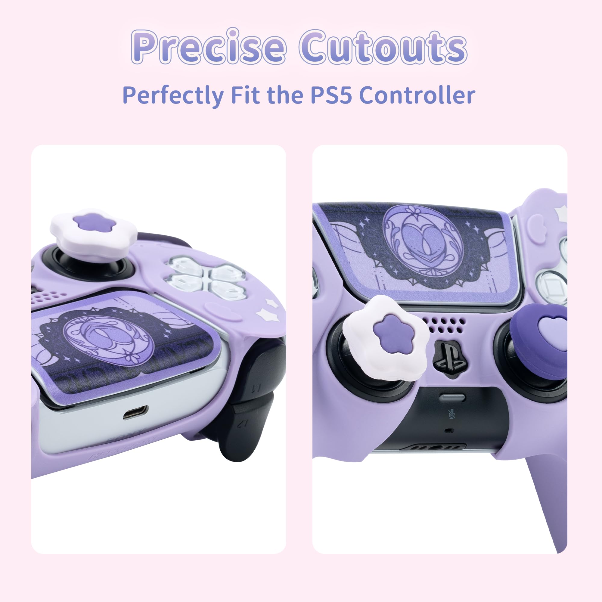 GeekShare Custodia protettiva per controller PS5 per Playstation 5 Wireless Controller in silicone antiscivolo, set di impugnature per la pelle - Star Wings versione scura