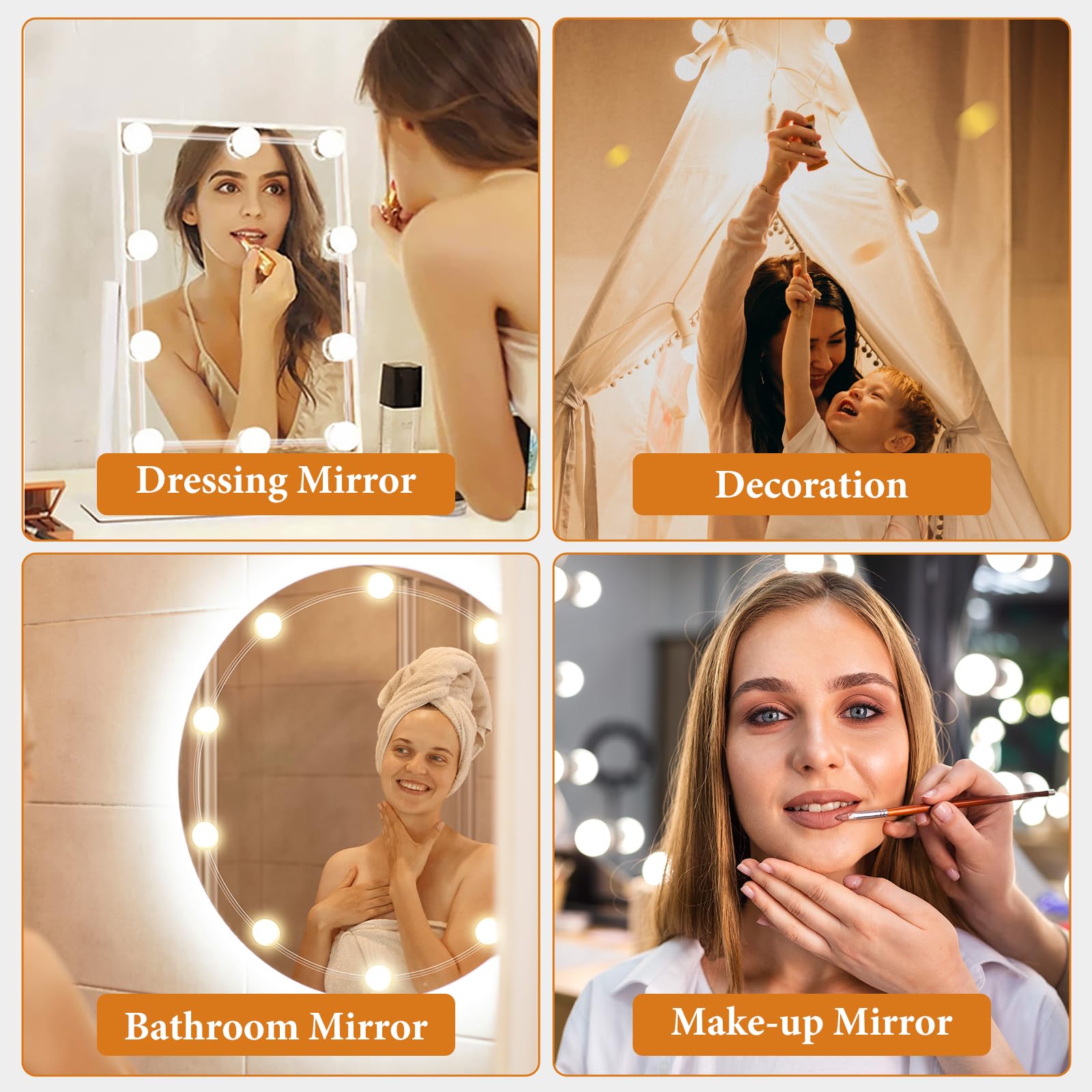 OSDUE Luces de Espejo Maquillaje, 10 Bombillas Regulables Luces Hollywood, Luz de Tocador Ajustable de 3 Color y 9 Brillo, USB Lámpara de Tocador para Tocador,Baño, Regalo de Cumpleaños para Mujeres